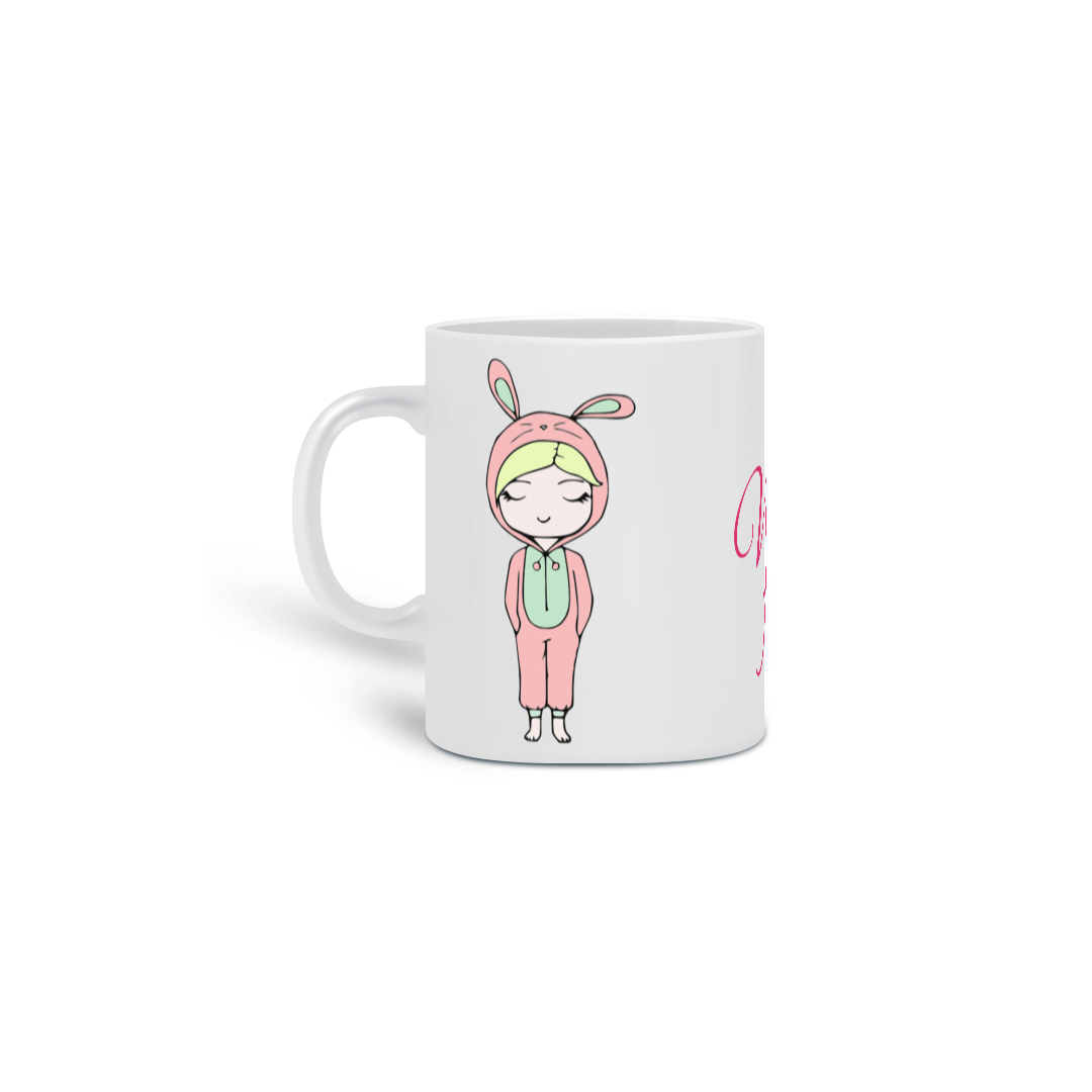 Caneca fofinha para meninas com bonequinha fofa e frase: Vida Fofa!