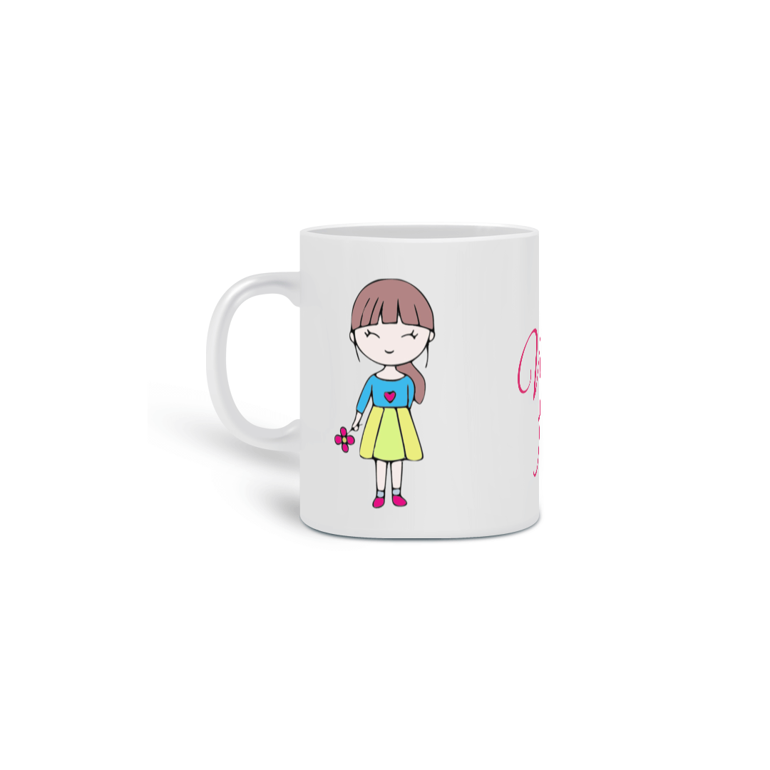 Caneca fofinha para meninas com bonequinha fofa e a frase: Vida Fofa!