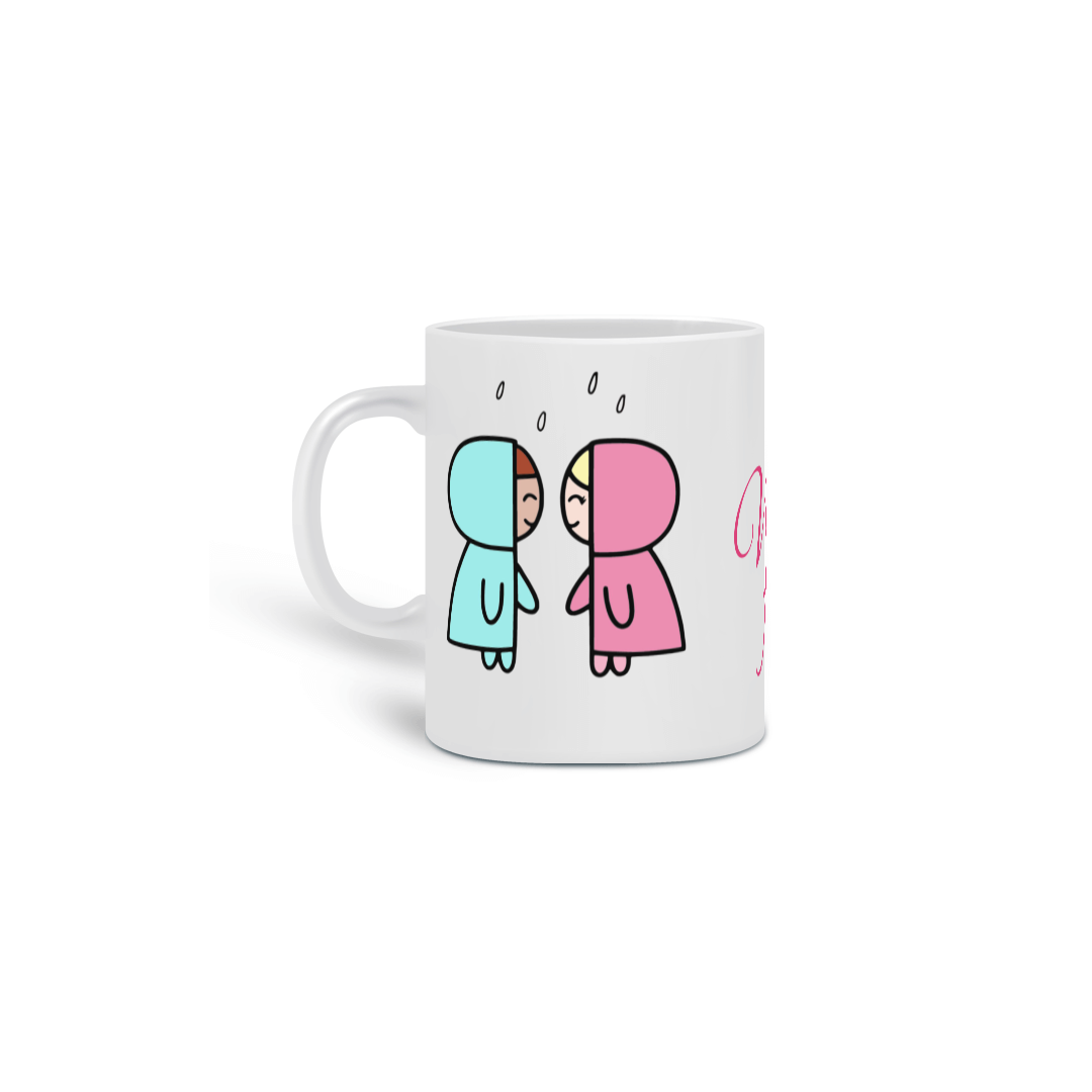 Caneca Fofa com bonequinha e desenho fofo de casal e frase: Vida Fofa!