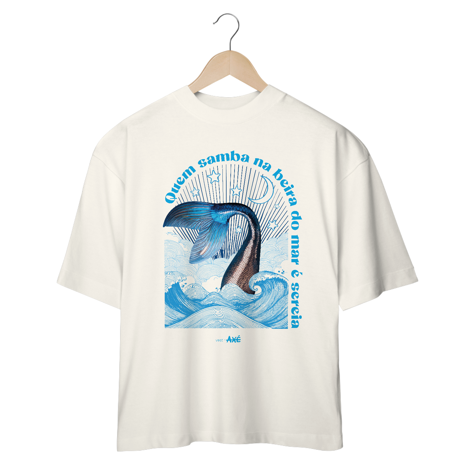 Camiseta Oversized Quem samba na beira do mar é sereia