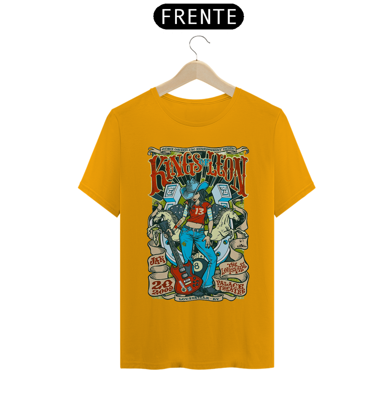 Camiseta Kings of Leon de 2009 show em Louisville- NOSSAS CAMISETAS SÃO MAIS AJUSTADAS AO CORPO - ANTES DE FINALIZAR, VEJA TABELA DE MEDIDAS ABAIXO DO BOTÃO COMPRAR OU COMPRE UM TAMANHO MAIOR.