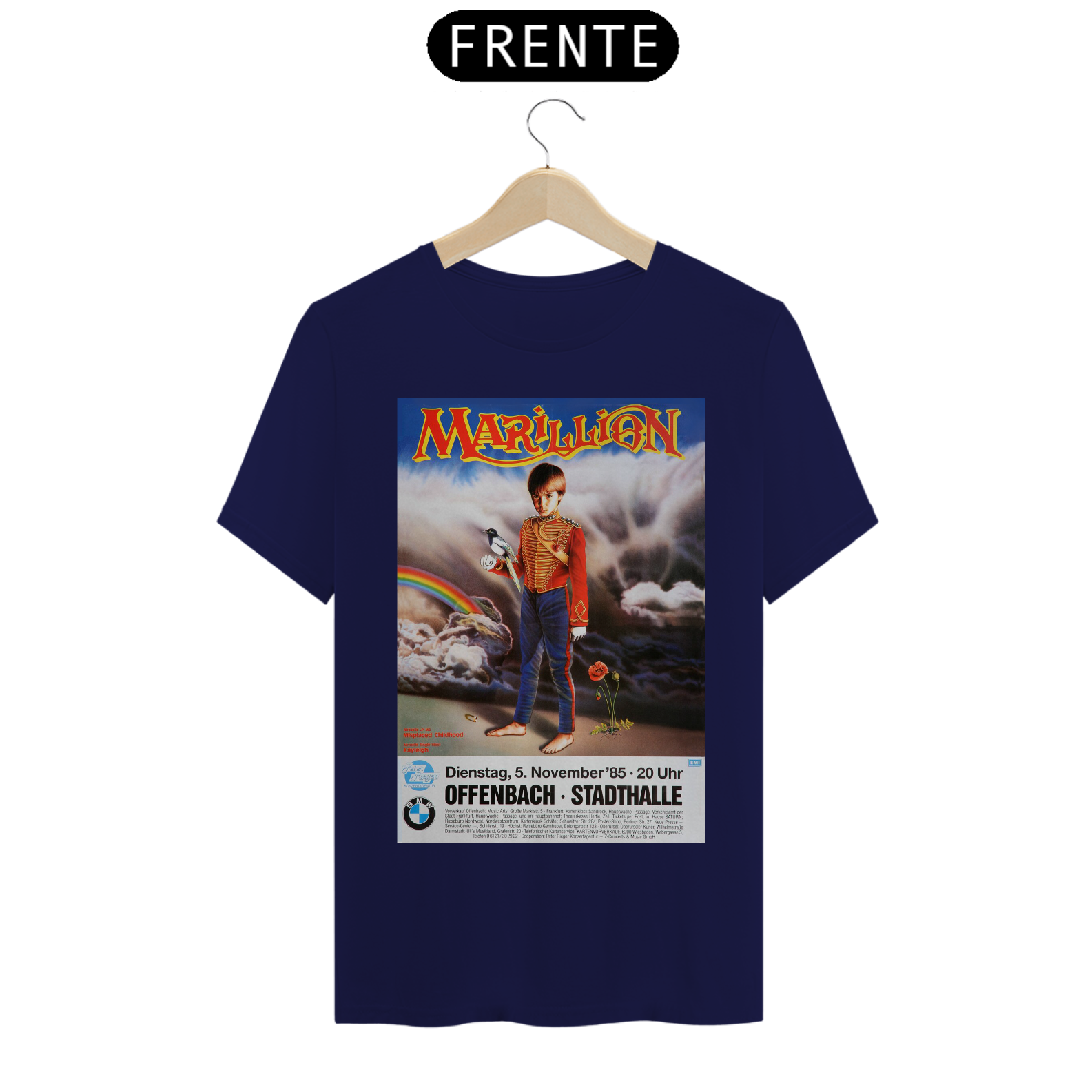 Camiseta Marillion show na alemanha de 1985 - NOSSAS CAMISETAS SÃO MAIS AJUSTADAS AO CORPO - ANTES DE FINALIZAR, VEJA TABELA DE MEDIDAS ABAIXO DO BOTÃO COMPRAR OU COMPRE UM TAMANHO MAIOR.