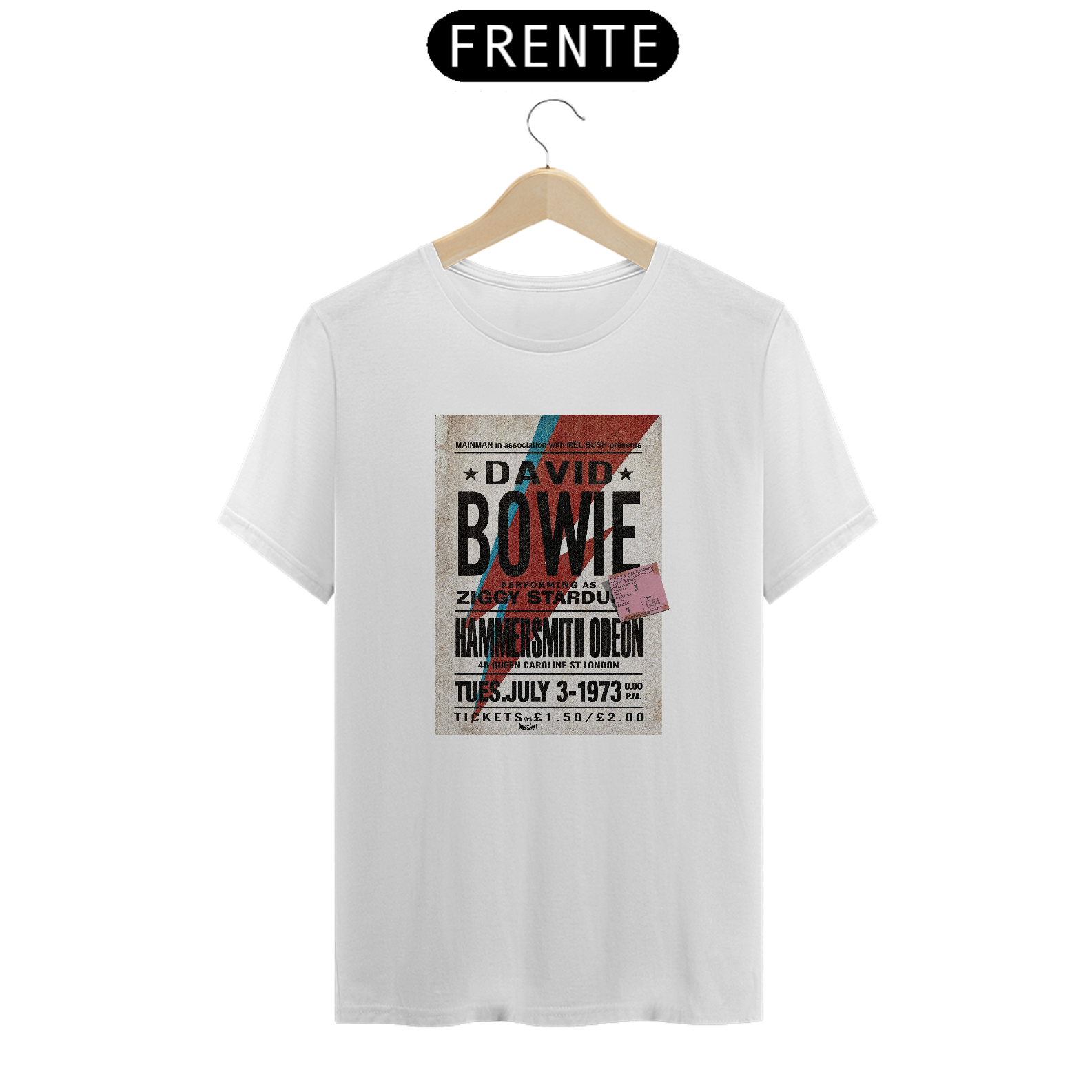 Camiseta Bowie  Show de 1973 - ANTES DE COMPRAR VEJA TABELA DE MEDIDAS ABAIXO DO BOTÃO COMPRAR, POIS TROCA POR ERRO DE TAMANHO É DE RESPONSABILIDADE SUA E GERA CUSTO PRA VOCÊ