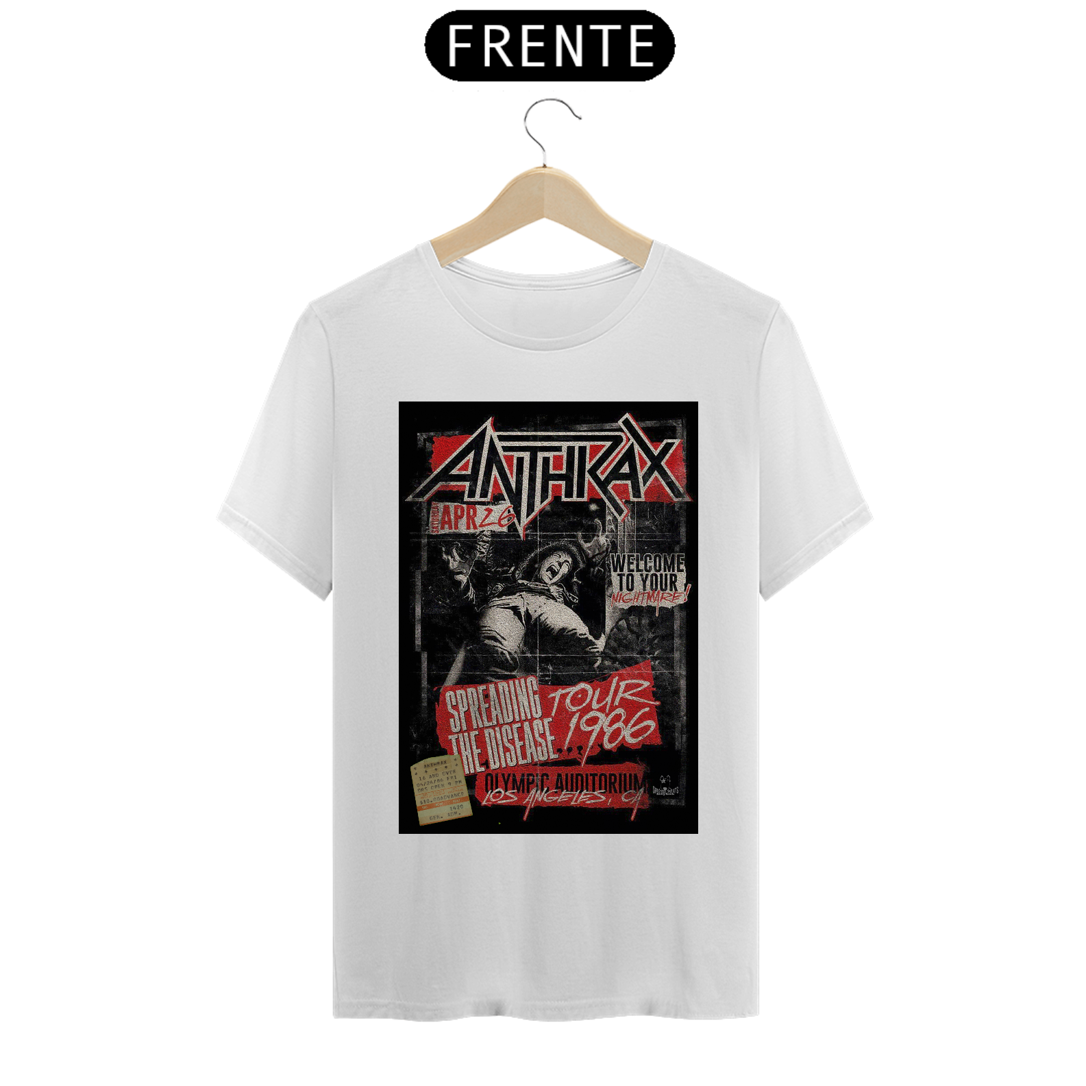Camiseta Anthrax de 1986 show em L.A. - ANTES DE COMPRAR VEJA TABELA DE MEDIDAS ABAIXO DO BOTÃO COMPRAR, POIS TROCA POR ERRO DE TAMANHO É DE RESPONSABILIDADE SUA E GERA CUSTO PRA VOCÊ