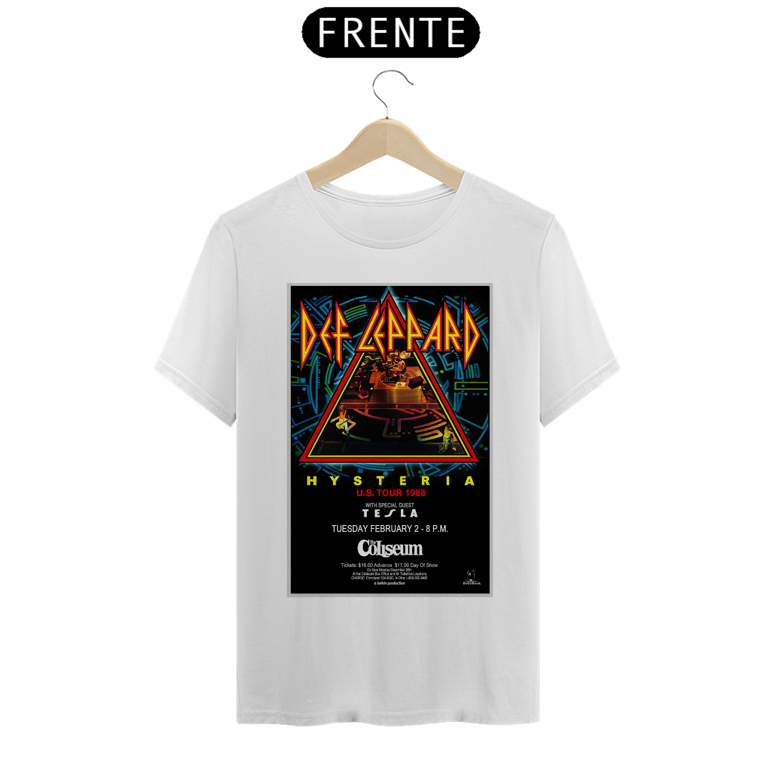 Camiseta Def Leppard Show de 1988 em Cleveland- - NOSSAS CAMISETAS SÃO MAIS AJUSTADAS AO CORPO - ANTES DE FINALIZAR, VEJA TABELA DE MEDIDAS ABAIXO DO BOTÃO COMPRAR OU COMPRE UM TAMANHO MAIOR.