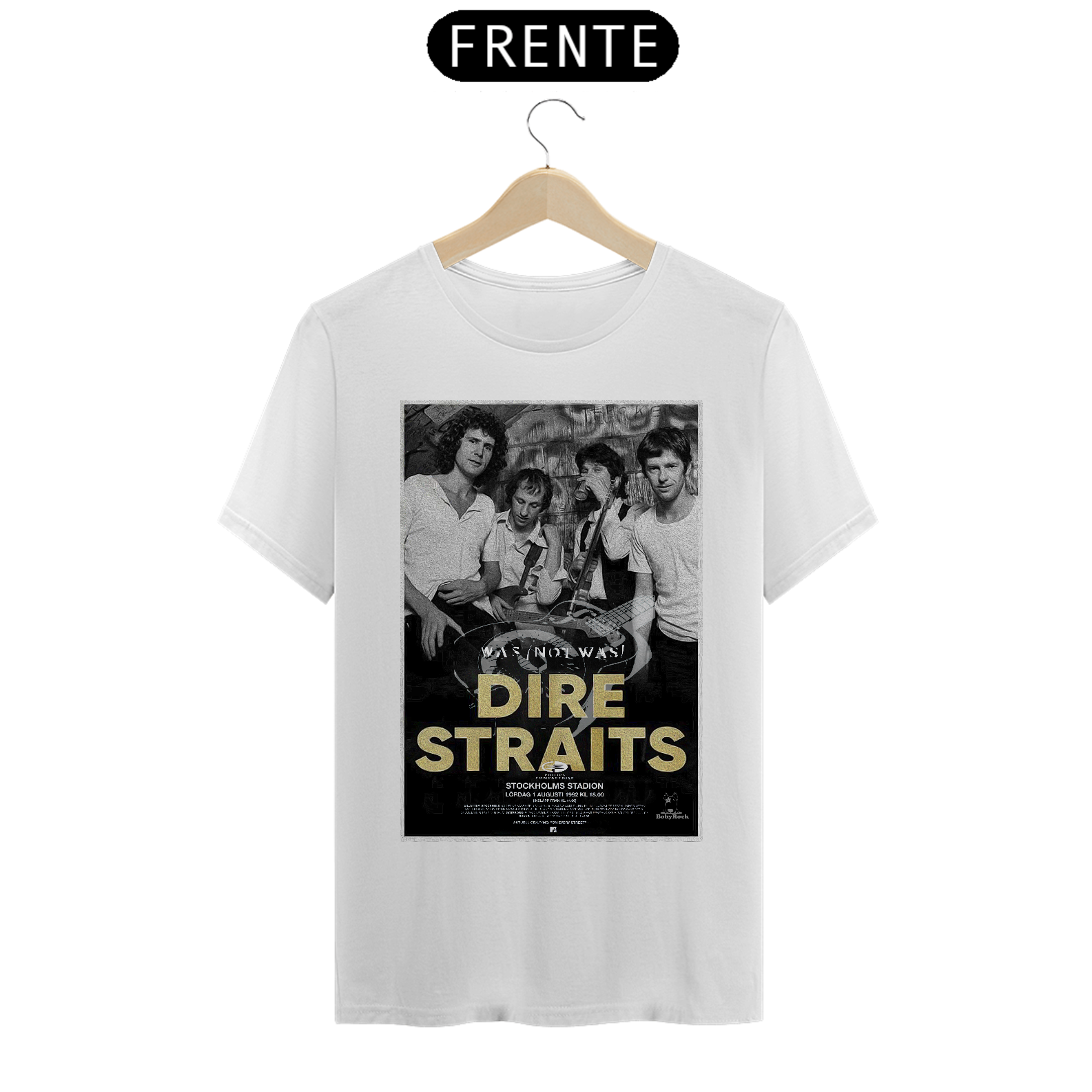 Camiseta Dire Straits Show em Estocolmo na Suecia de 1992- - NOSSAS CAMISETAS SÃO MAIS AJUSTADAS AO CORPO - ANTES DE FINALIZAR, VEJA TABELA DE MEDIDAS ABAIXO DO BOTÃO COMPRAR OU COMPRE UM TAMANHO MAIOR.