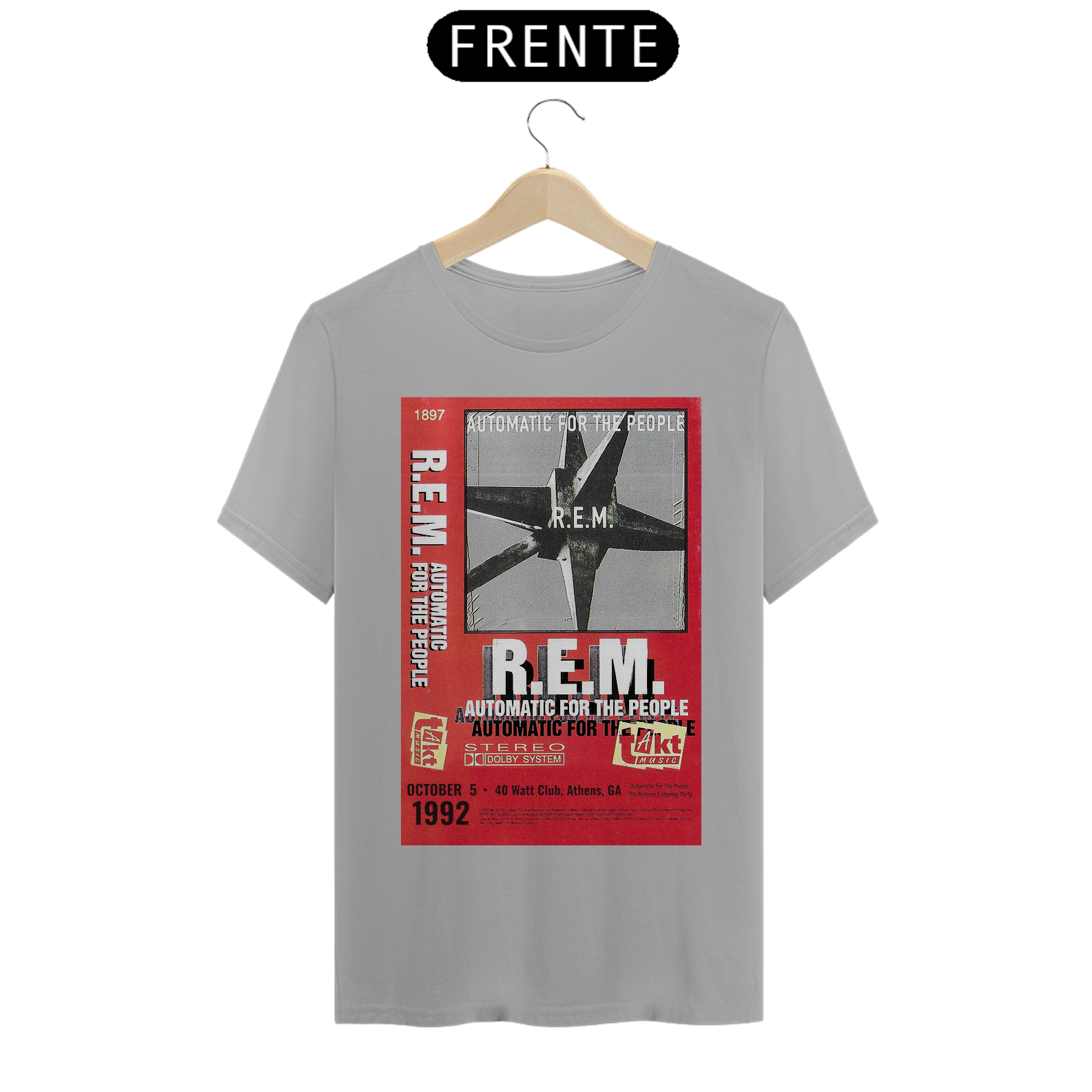 Camiseta R.E.M. em homenagem ao lançamento do disco Automatic for the People em 5 de outubro de 1992 . Em 2017, neste mesmo local foi realizada a festa de 25 anos do lançamento do disco - ANTES DE COMPRAR VEJA TABELA DE MEDIDAS ABAIXO DO BOTÃO COMPRA