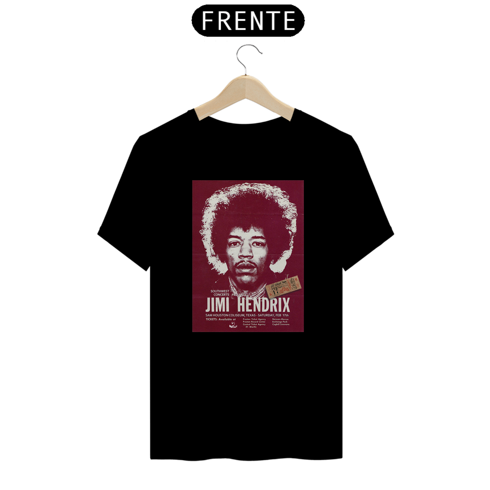 Camiseta Jimi Hendrix - Concerto no Texas 1968 - ANTES DE COMPRAR VEJA TABELA DE MEDIDAS ABAIXO DO BOTÃO COMPRAR, POIS TROCA POR ERRO DE TAMANHO É DE RESPONSABILIDADE SUA E GERA CUSTO PRA VOCÊ