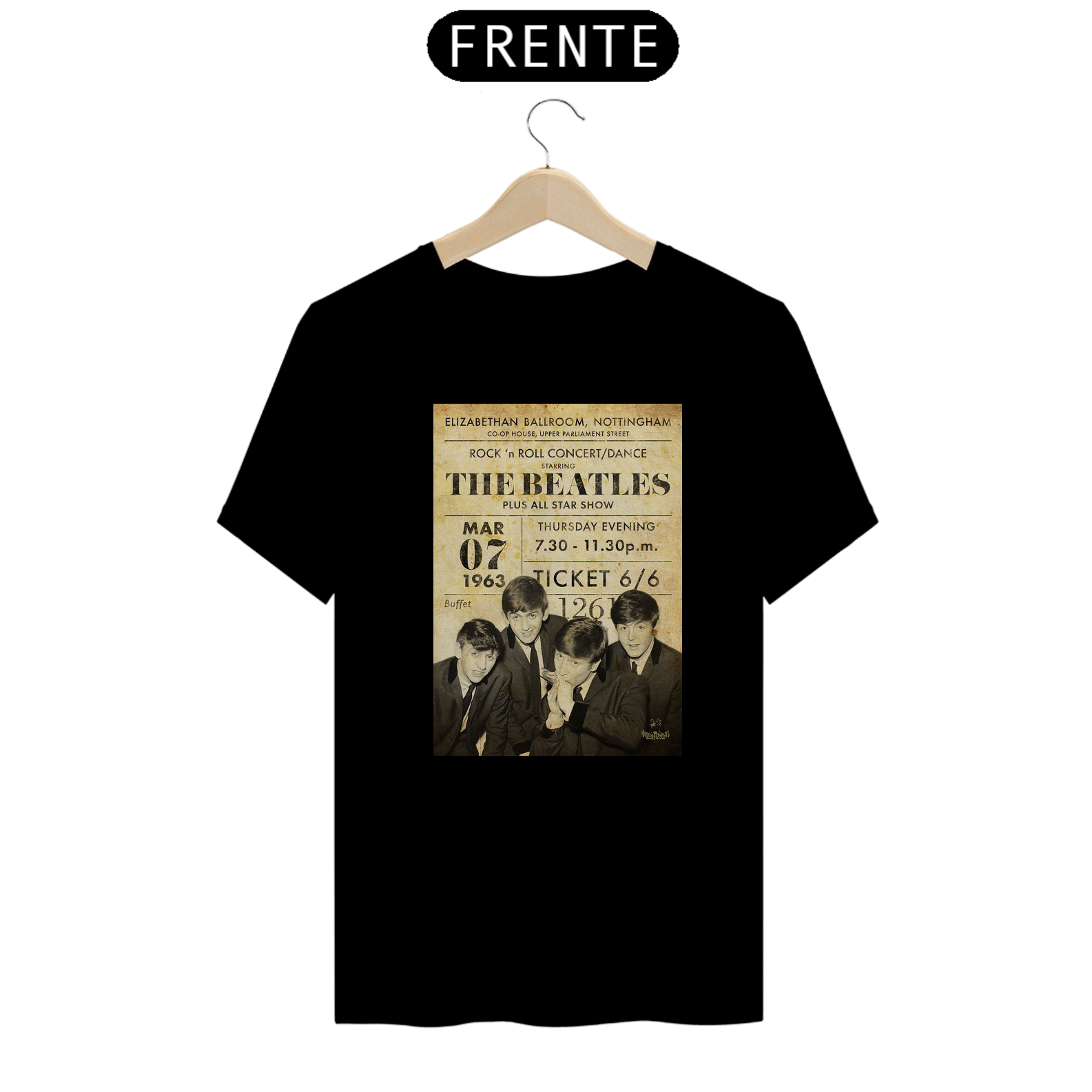 Camiseta The Beatles Show em Elizabethan Ballroom Inglaterra 1963 - ANTES DE COMPRAR VEJA TABELA DE MEDIDAS ABAIXO DO BOTÃO COMPRAR, POIS TROCA POR ERRO DE TAMANHO É DE RESPONSABILIDADE SUA E GERA CUSTO PRA VOCÊ