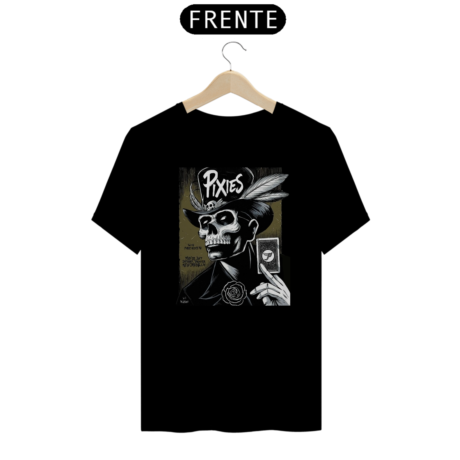 Camiseta Pixies Show em New Orleans 2017 - ANTES DE COMPRAR VEJA TABELA DE MEDIDAS ABAIXO DO BOTÃO COMPRAR, POIS TROCA POR ERRO DE TAMANHO É DE RESPONSABILIDADE SUA E GERA CUSTO PRA VOCÊ