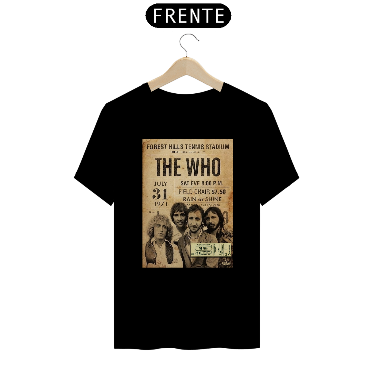 Camiseta The Who 1971 Nova Yorque com o ingresso original - ANTES DE COMPRAR VEJA TABELA DE MEDIDAS ABAIXO DO BOTÃO COMPRAR, POIS TROCA POR ERRO DE TAMANHO É DE RESPONSABILIDADE SUA E GERA CUSTO PRA VOCÊ