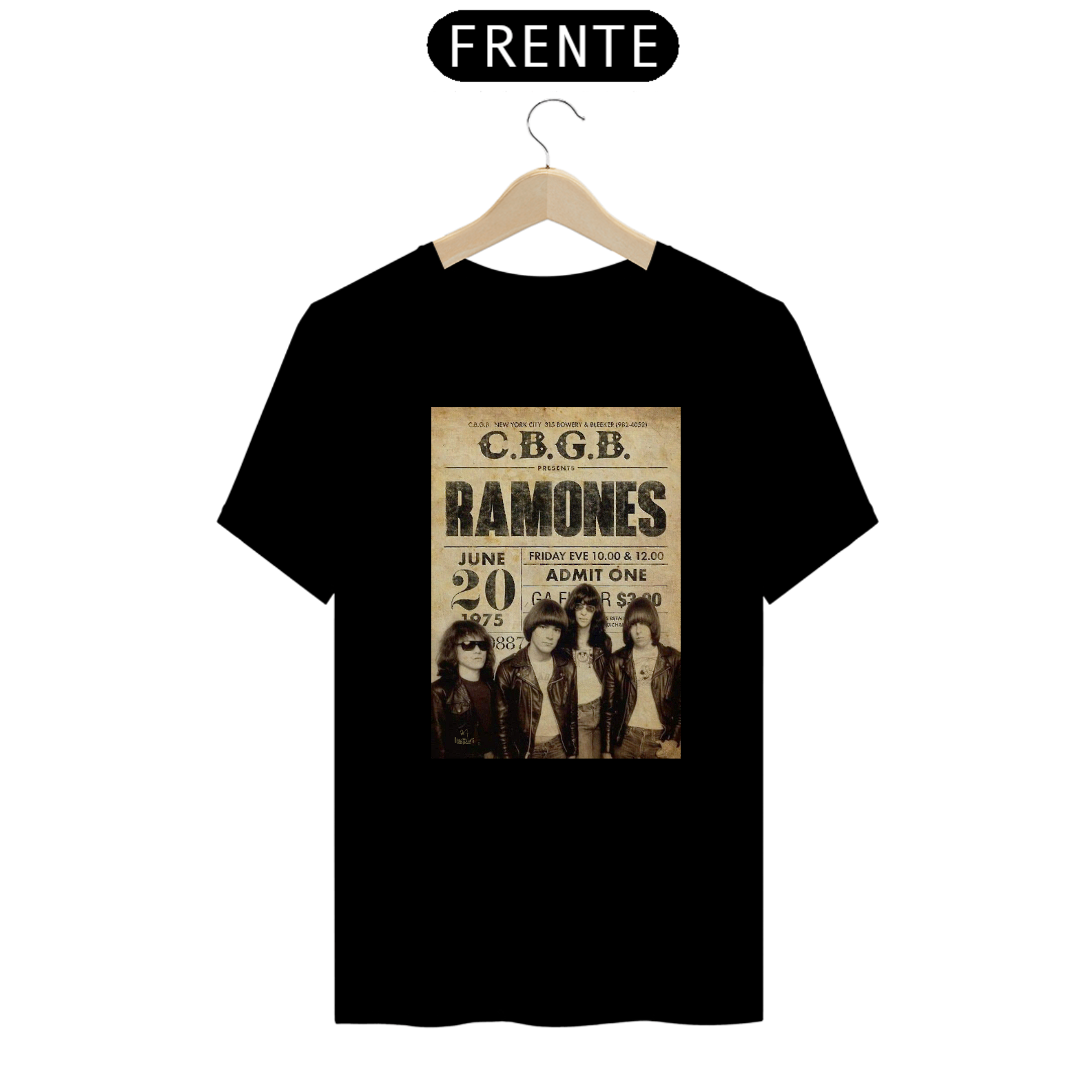Camiseta Ramones Show em NY de 1975 - ANTES DE COMPRAR VEJA TABELA DE MEDIDAS ABAIXO DO BOTÃO COMPRAR, POIS TROCA POR ERRO DE TAMANHO É DE RESPONSABILIDADE SUA E GERA CUSTO PRA VOCÊ