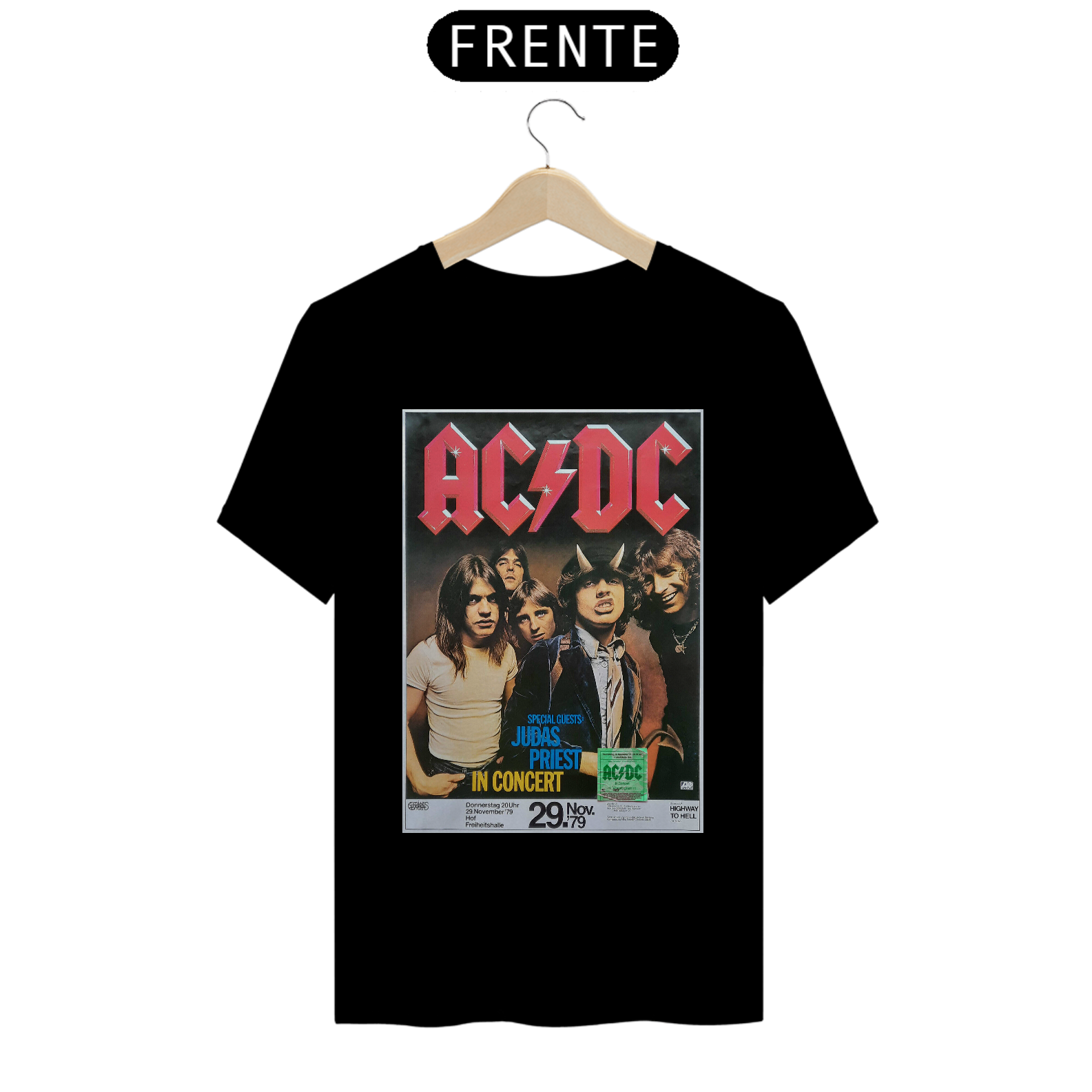 Camiseta ACDC primeiro Show na Alemanha em 1979 com seu ingresso Original - ANTES DE COMPRAR VEJA TABELA DE MEDIDAS ABAIXO DO BOTÃO COMPRAR, POIS TROCA POR ERRO DE TAMANHO É DE RESPONSABILIDADE SUA E GERA CUSTO PRA VOCÊ