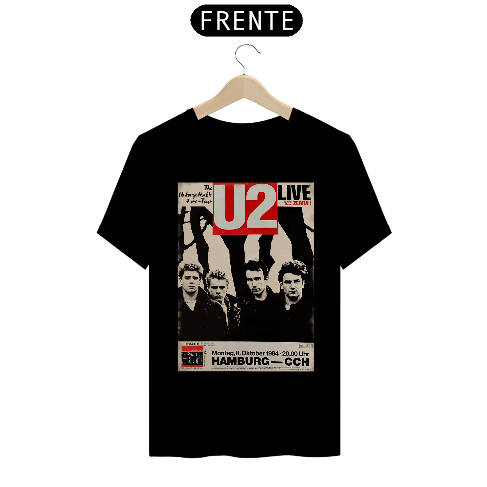 Camiseta U2 primeiro Show na alemanha da turnê Unforgetable fire de 1984 - ANTES DE COMPRAR VEJA TABELA DE MEDIDAS ABAIXO DO BOTÃO COMPRAR, POIS TROCA POR ERRO DE TAMANHO É DE RESPONSABILIDADE SUA E GERA CUSTO PRA VOCÊ