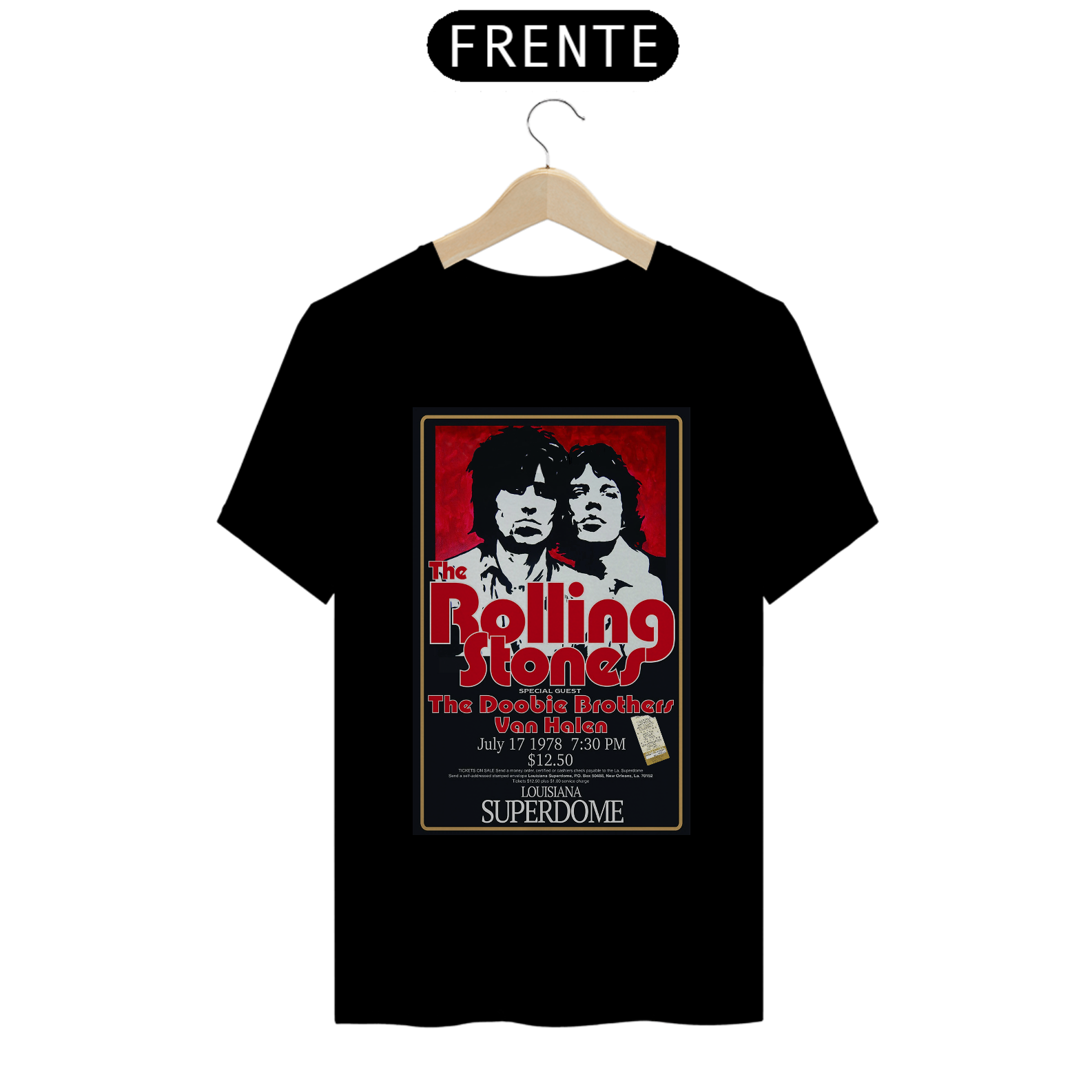 Camiseta Rolling Stones Show de1978 em New Oleans com seu ticket original - ANTES DE COMPRAR VEJA TABELA DE MEDIDAS ABAIXO DO BOTÃO COMPRAR, POIS TROCA POR ERRO DE TAMANHO É DE RESPONSABILIDADE SUA E GERA CUSTO PRA VOCÊ
