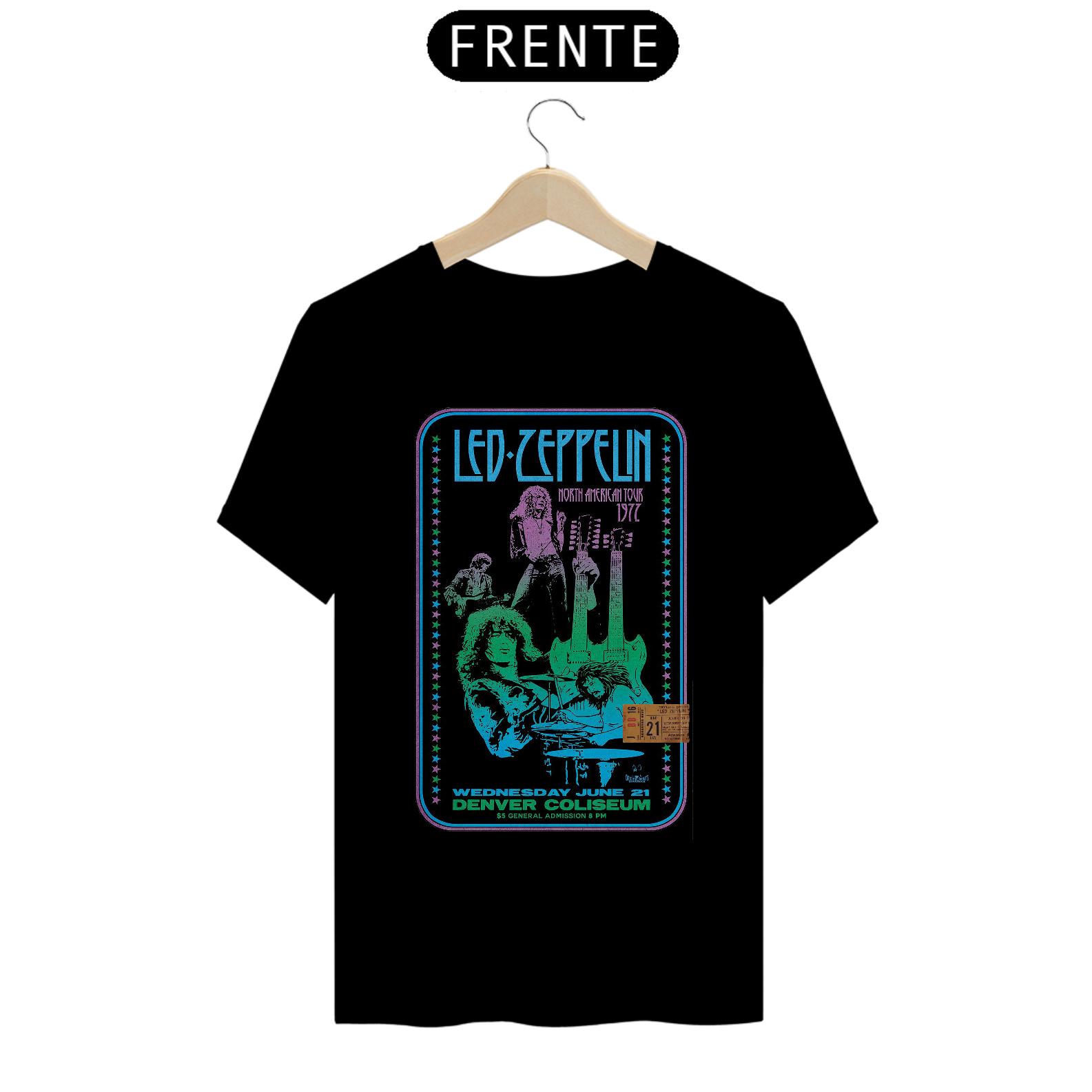 Camiseta Led Zeppelin Tour americana de 1972 no Colorado com ingresso original - ANTES DE COMPRAR VEJA TABELA DE MEDIDAS ABAIXO DO BOTÃO COMPRAR, POIS TROCA POR ERRO DE TAMANHO É DE RESPONSABILIDADE SUA E GERA CUSTO PRA VOCÊ