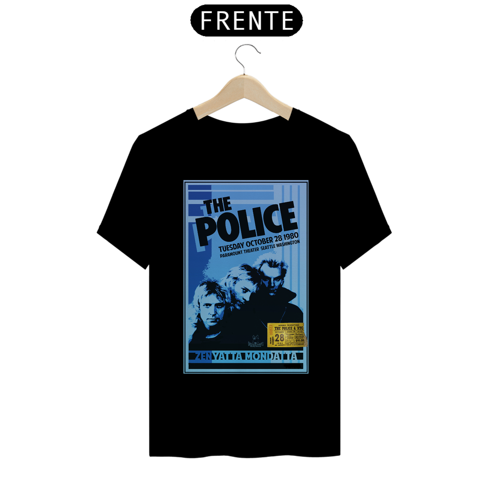 Camiseta The Police Show em Seatle de 1980 da turnê Zenyatta Mondata com ingresso original - ANTES DE COMPRAR VEJA TABELA DE MEDIDAS ABAIXO DO BOTÃO COMPRAR, POIS TROCA POR ERRO DE TAMANHO É DE RESPONSABILIDADE SUA E GERA CUSTO PRA VOCÊ