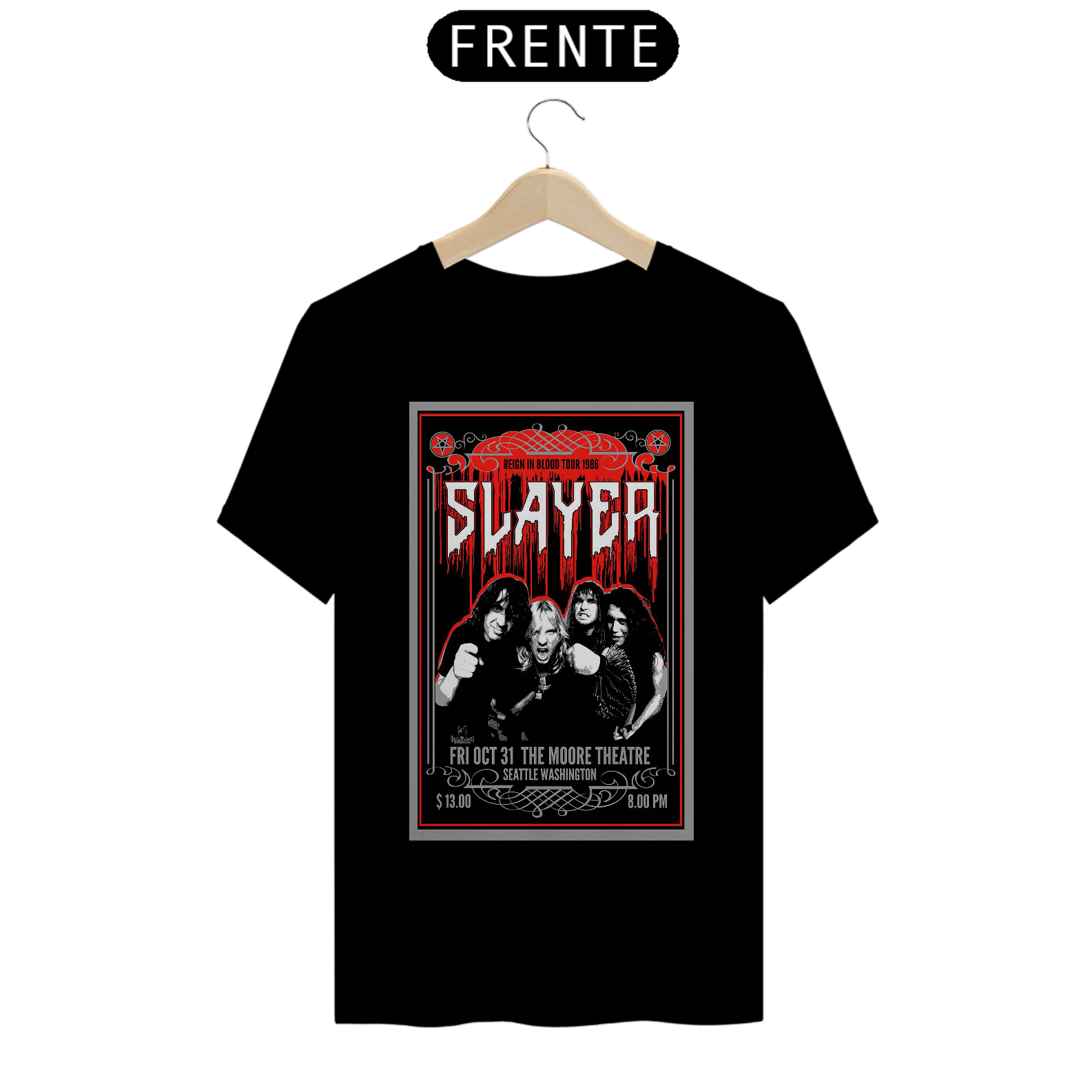 Camiseta Slayer Da turnê Reign in Blood de 1986 - ANTES DE COMPRAR VEJA TABELA DE MEDIDAS ABAIXO DO BOTÃO COMPRAR, POIS TROCA POR ERRO DE TAMANHO É DE RESPONSABILIDADE SUA E GERA CUSTO PRA VOCÊ