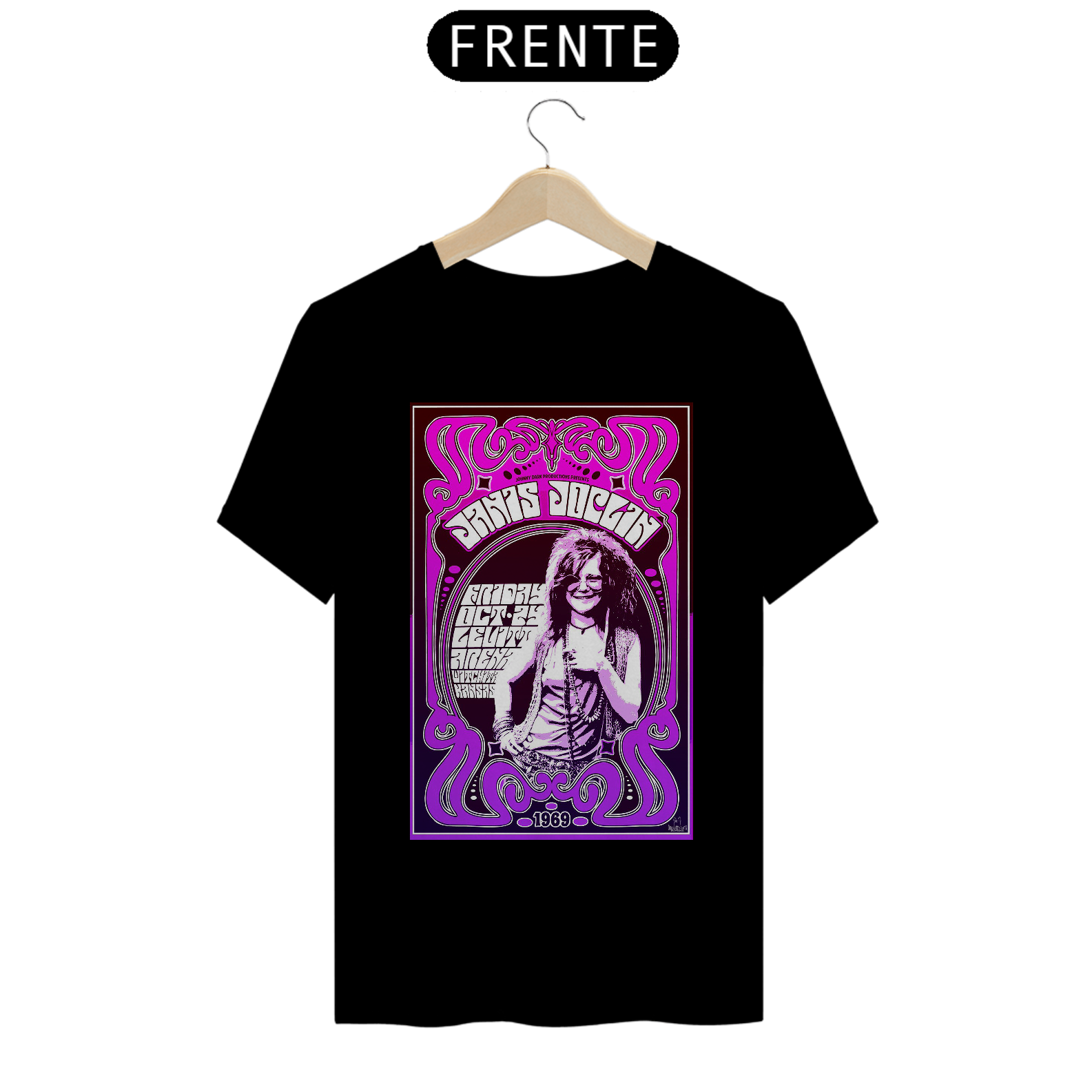 Camiseta Janis Joplin Show em Washita Kansas de 1969 - ANTES DE COMPRAR VEJA TABELA DE MEDIDAS ABAIXO DO BOTÃO COMPRAR, POIS TROCA POR ERRO DE TAMANHO É DE RESPONSABILIDADE SUA E GERA CUSTO PRA VOCÊ