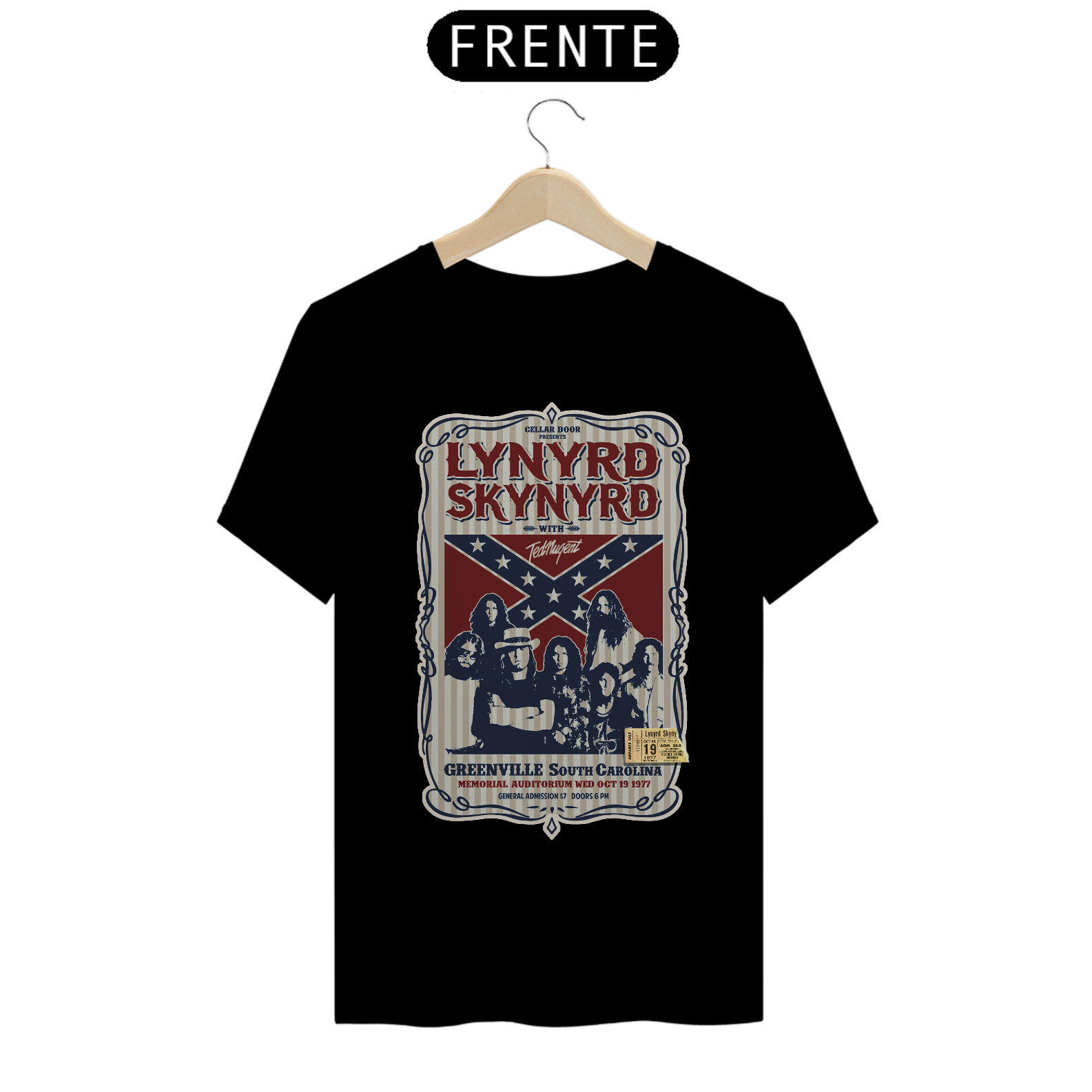 Camiseta Lynyrd Skynyrd Show na Carolina do Sul em 1977 com seu ingresso original - ANTES DE COMPRAR VEJA TABELA DE MEDIDAS ABAIXO DO BOTÃO COMPRAR, POIS TROCA POR ERRO DE TAMANHO É DE RESPONSABILIDADE SUA E GERA CUSTO PRA VOCÊ