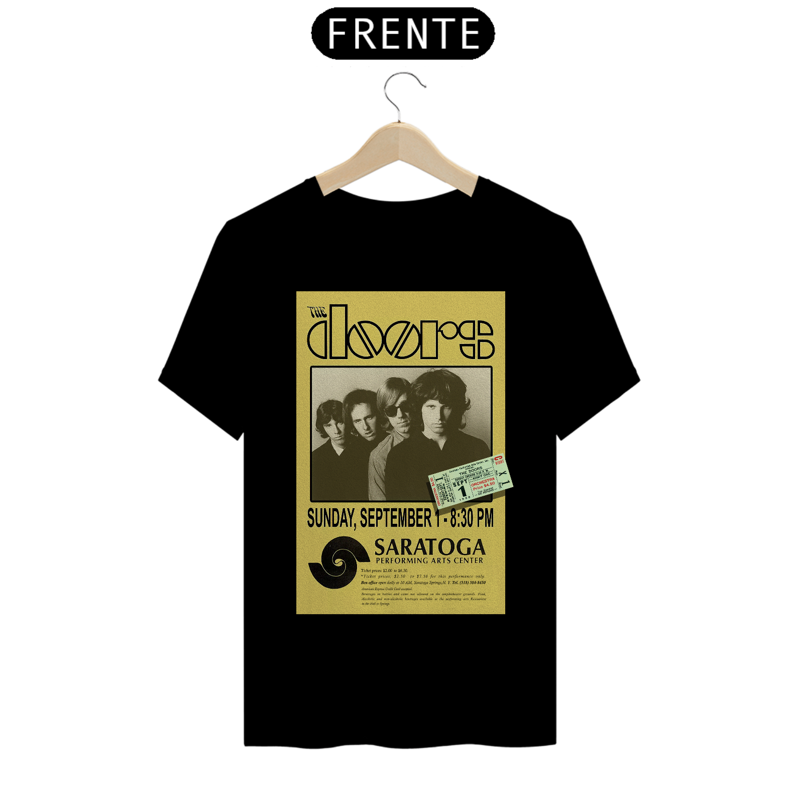 Camiseta The Doors Show em New York de 1968 com ingresso original - ANTES DE COMPRAR VEJA TABELA DE MEDIDAS ABAIXO DO BOTÃO COMPRAR, POIS TROCA POR ERRO DE TAMANHO É DE RESPONSABILIDADE SUA E GERA CUSTO PRA VOCÊ