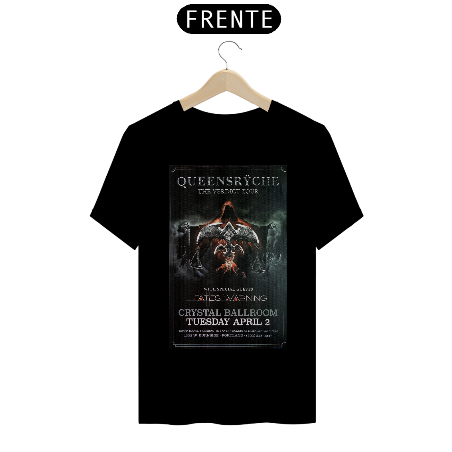 Camiseta Queensryche The Veredict Tour Show no Oregon USA - ANTES DE COMPRAR VEJA TABELA DE MEDIDAS ABAIXO DO BOTÃO COMPRAR, POIS TROCA POR ERRO DE TAMANHO É DE RESPONSABILIDADE SUA E GERA CUSTO PRA VOCÊ.