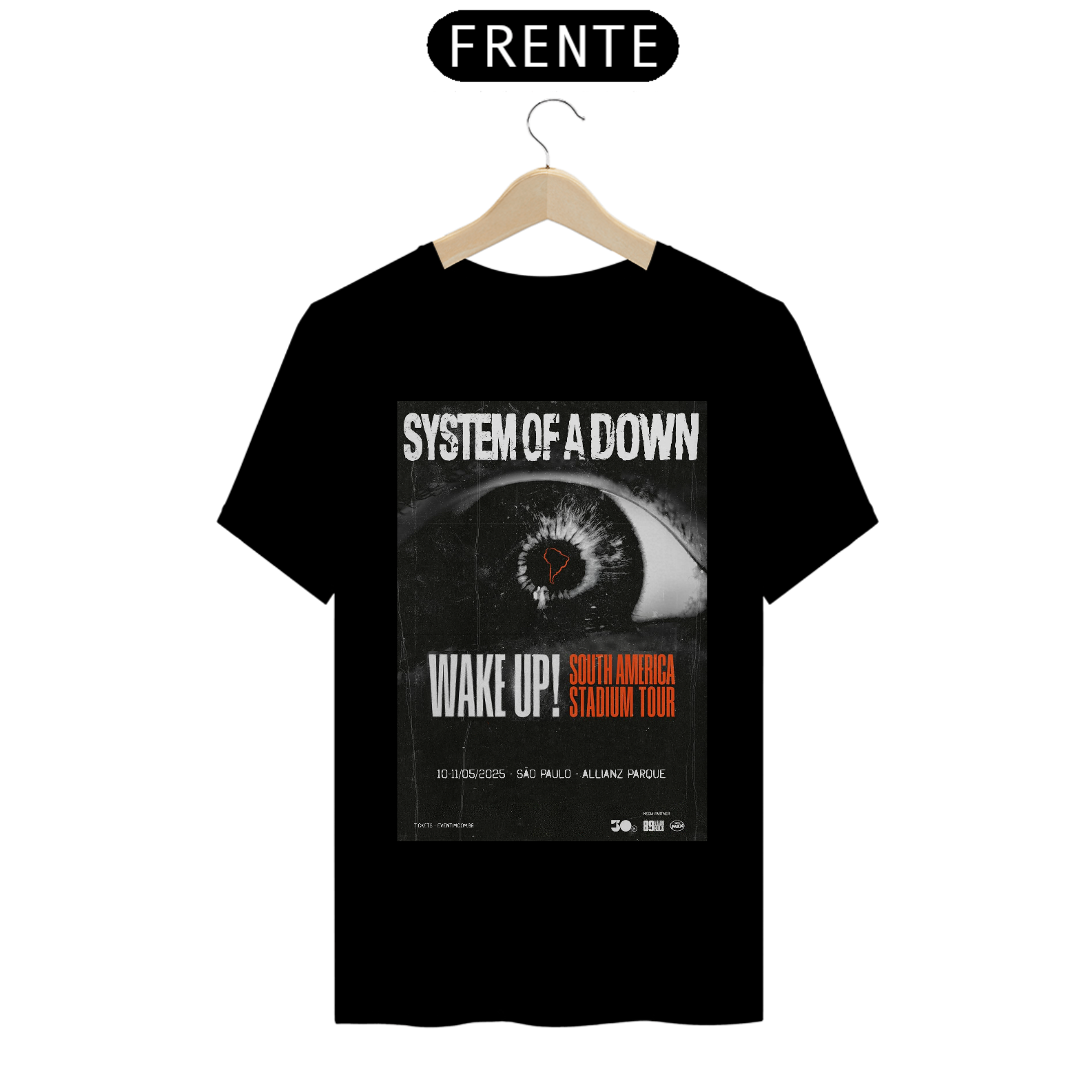 Camiseta System Of A Down Allianz Parque - NOSSAS CAMISETAS SÃO MAIS AJUSTADAS AO CORPO - ANTES DE FINALIZAR, VEJA TABELA DE MEDIDAS ABAIXO DO BOTÃO COMPRAR OU COMPRE UM TAMANHO MAIOR.