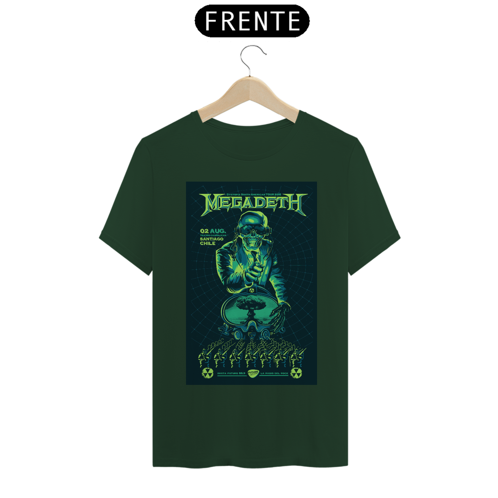Camiseta Megadeth show de 2016 em Santiago- NOSSAS CAMISETAS SÃO MAIS AJUSTADAS AO CORPO - ANTES DE FINALIZAR, VEJA TABELA DE MEDIDAS ABAIXO DO BOTÃO COMPRAR OU COMPRE UM TAMANHO MAIOR.