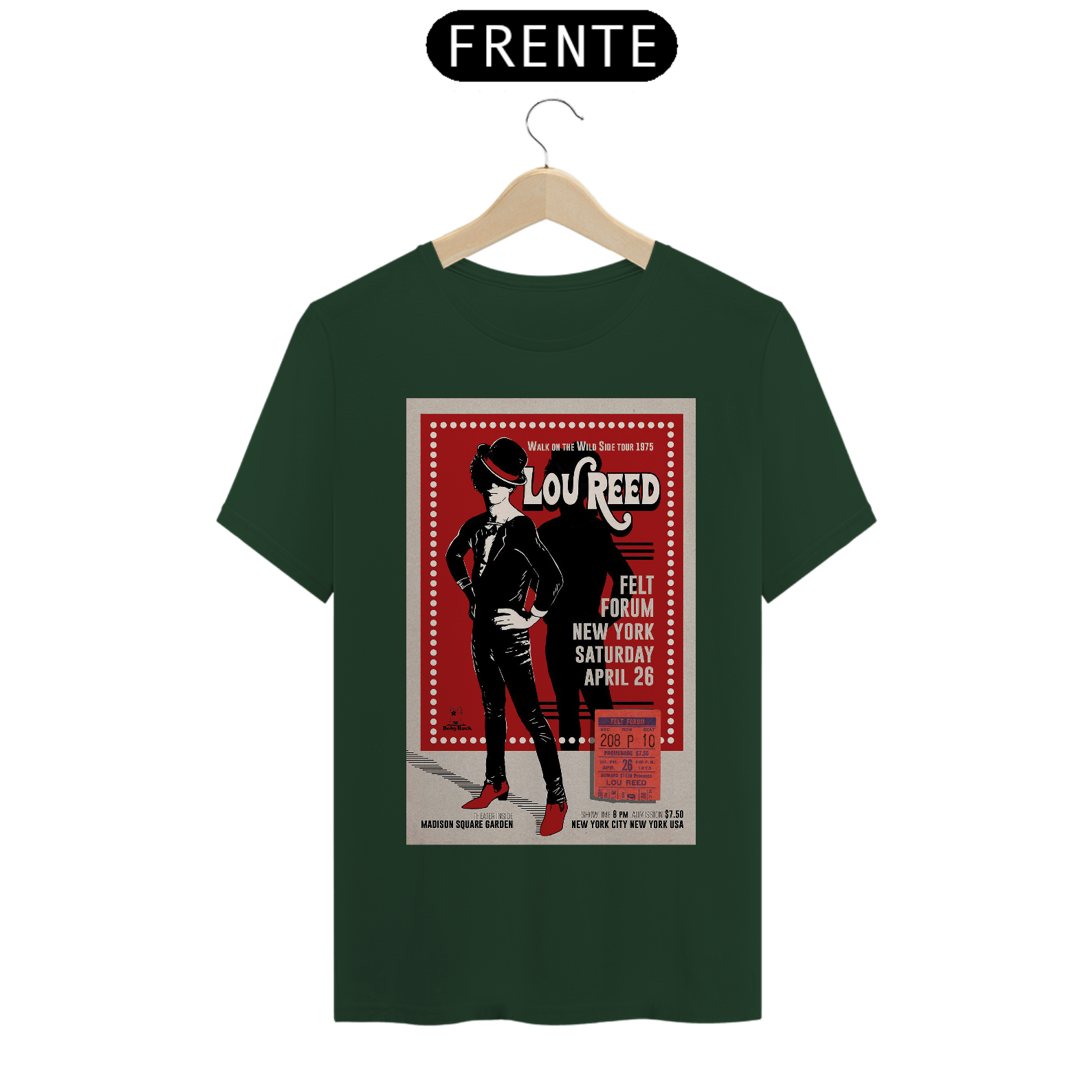 Camiseta Lou Reed de 1975 show em Nova Iorque com ingresso original- NOSSAS CAMISETAS SÃO MAIS AJUSTADAS AO CORPO - ANTES DE FINALIZAR, VEJA TABELA DE MEDIDAS ABAIXO DO BOTÃO COMPRAR OU COMPRE UM TAMANHO MAIOR.