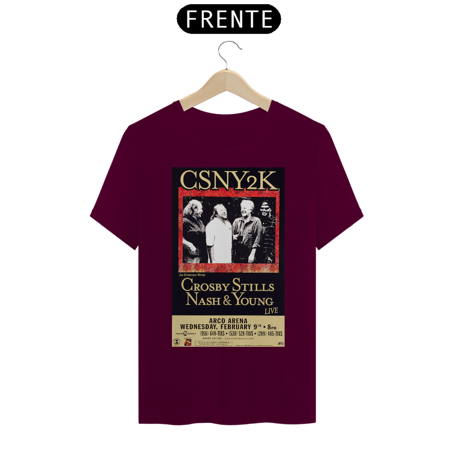 Camiseta Crosby Stills Nash Young de 2000 show em Sacramento CA. - ANTES DE COMPRAR VEJA TABELA DE MEDIDAS ABAIXO DO BOTÃO COMPRAR, POIS TROCA POR ERRO DE TAMANHO É DE RESPONSABILIDADE SUA E GERA CUSTO PRA VOCÊ