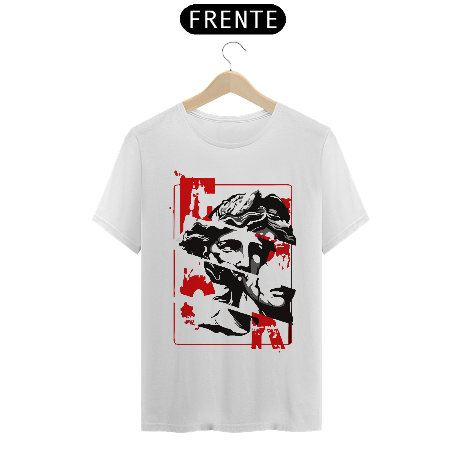 Camiseta com estampa de estatua e efeitos de desgaste