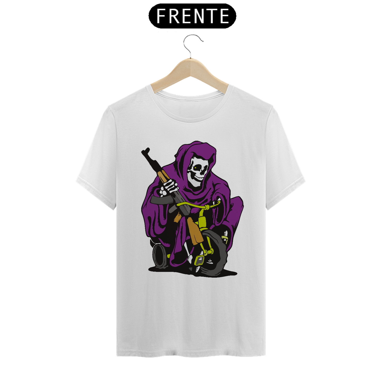 estampa de caveira andando de bicicleta armada