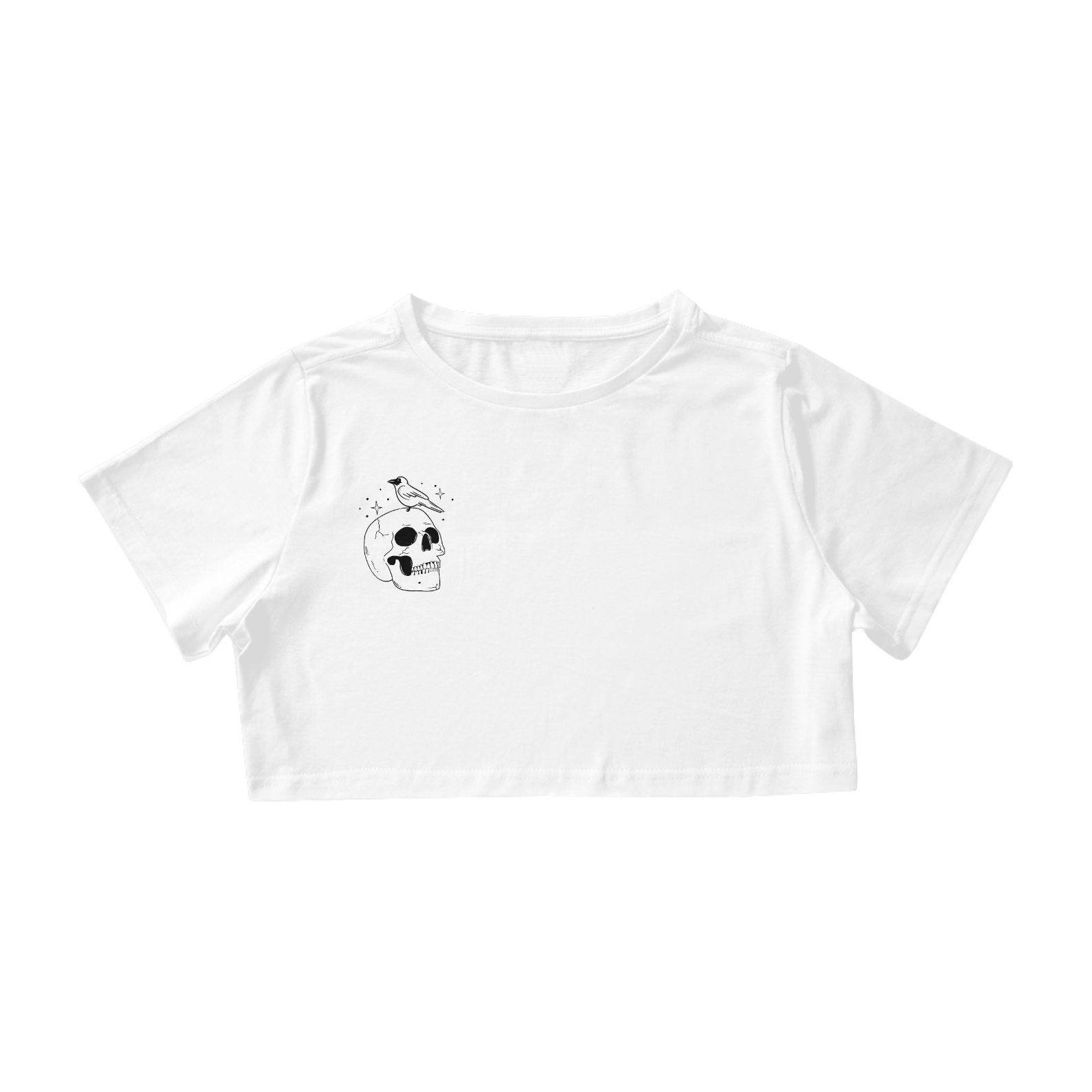 Cropped White Street Style Skull & Crow