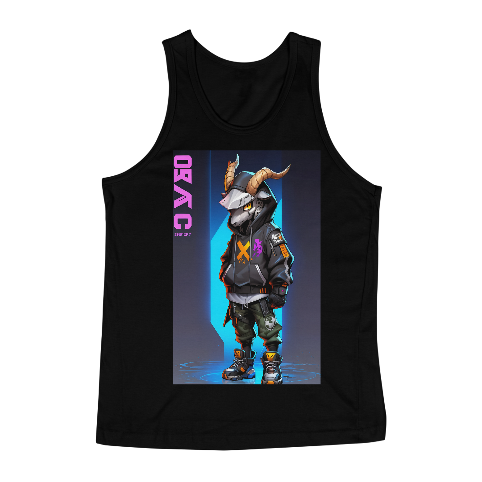 ilustração de techwear, chibi Goat, mecha future, design detalhado JAPONESE VIBE para streetwear e design de camisetas de estilo urbano, corpo de visão completa, sem fundo