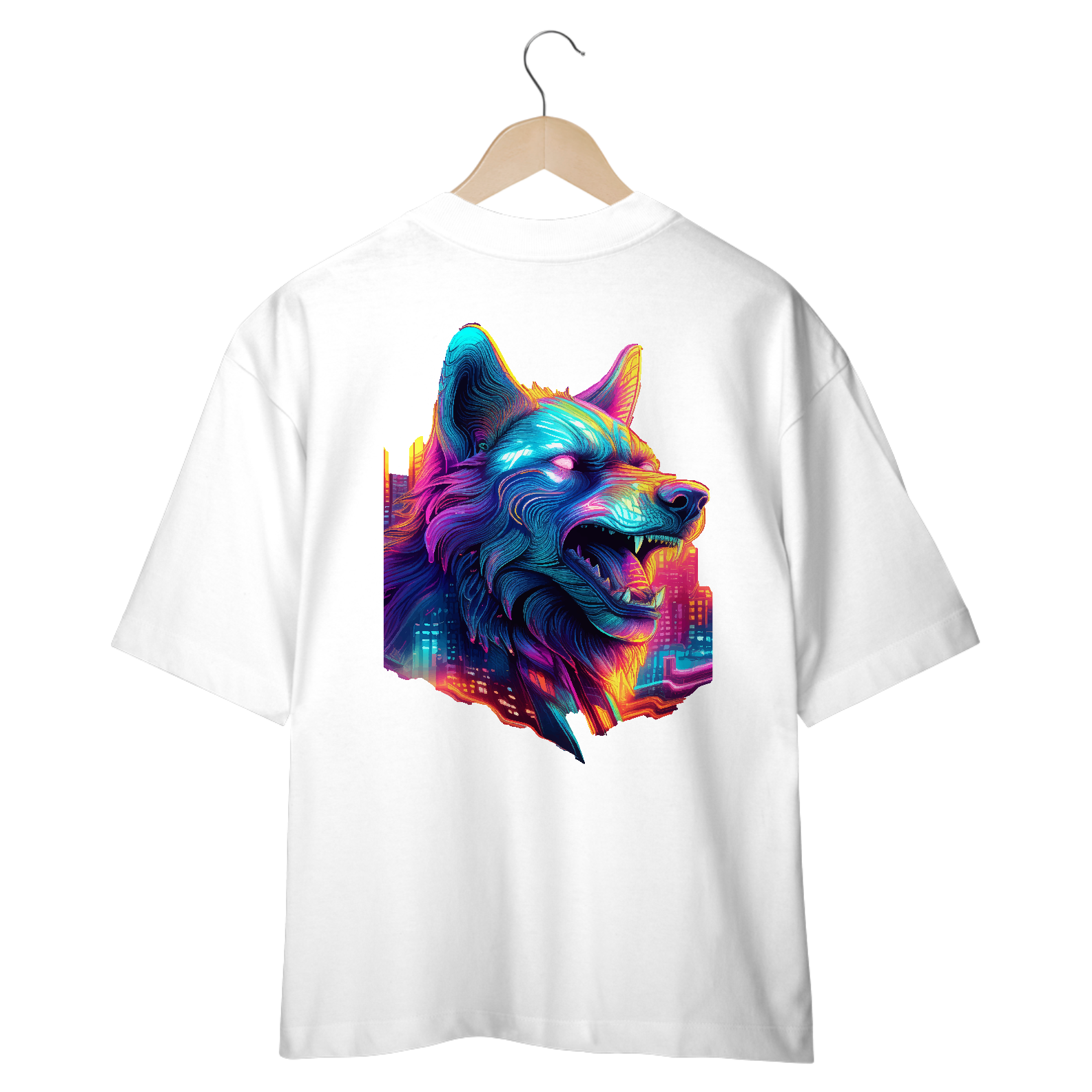 Oversized Neon Wolf Graphic Tee