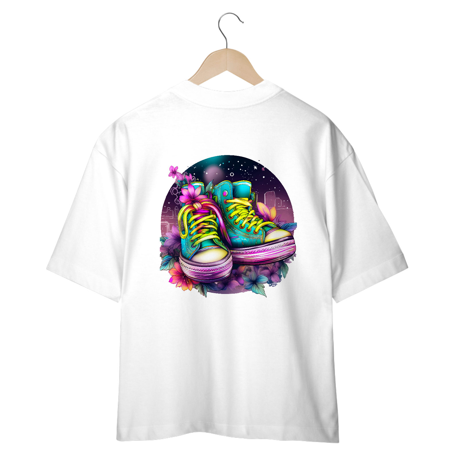 Neon Floral and Sneakers Oversized Tee