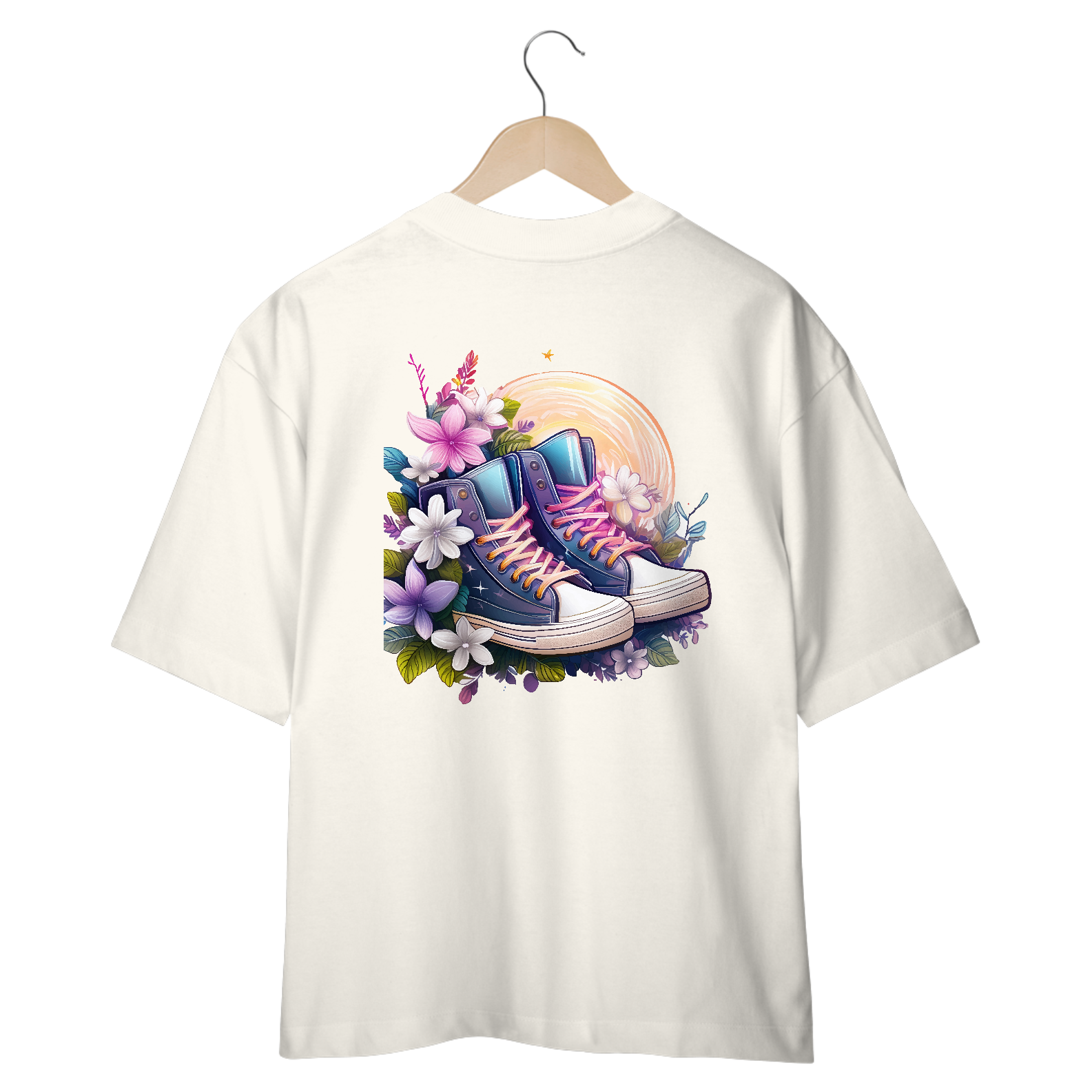 Oversized Neon Floral and Sneakers Tee