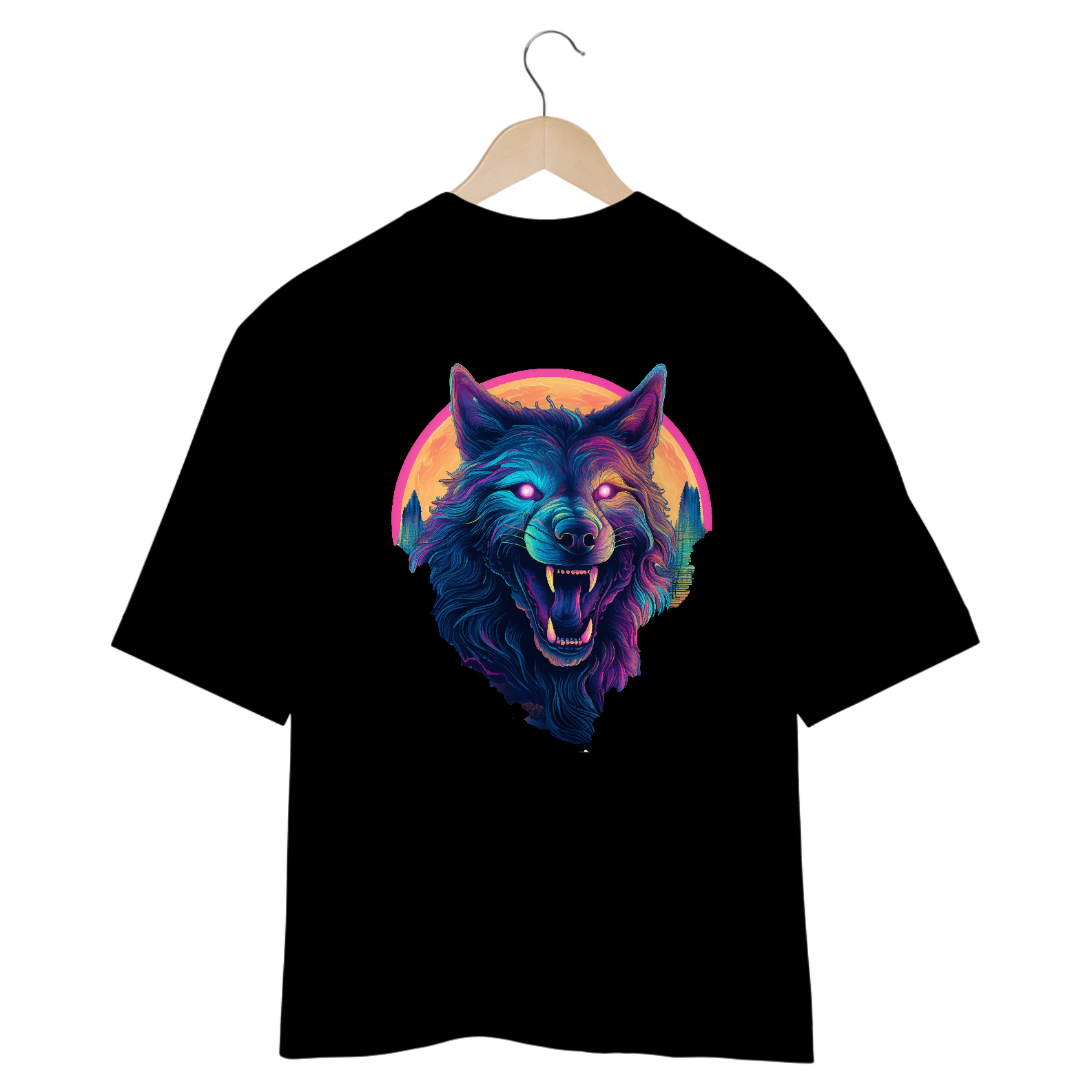 Neon Wolf Print Oversized T-Shirt