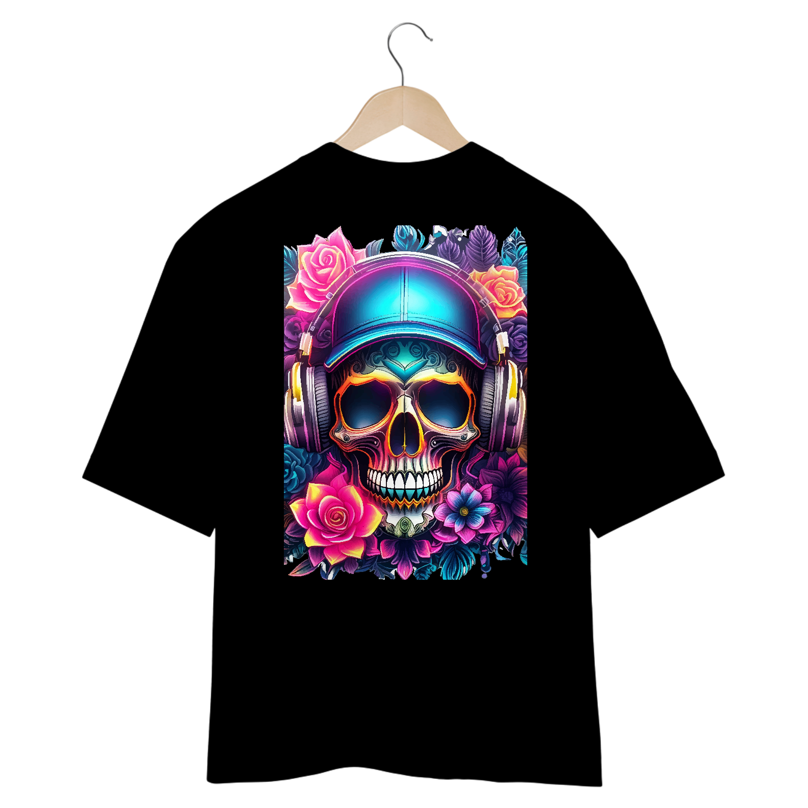 Oversized Neon Skeleton and Flower Tee
