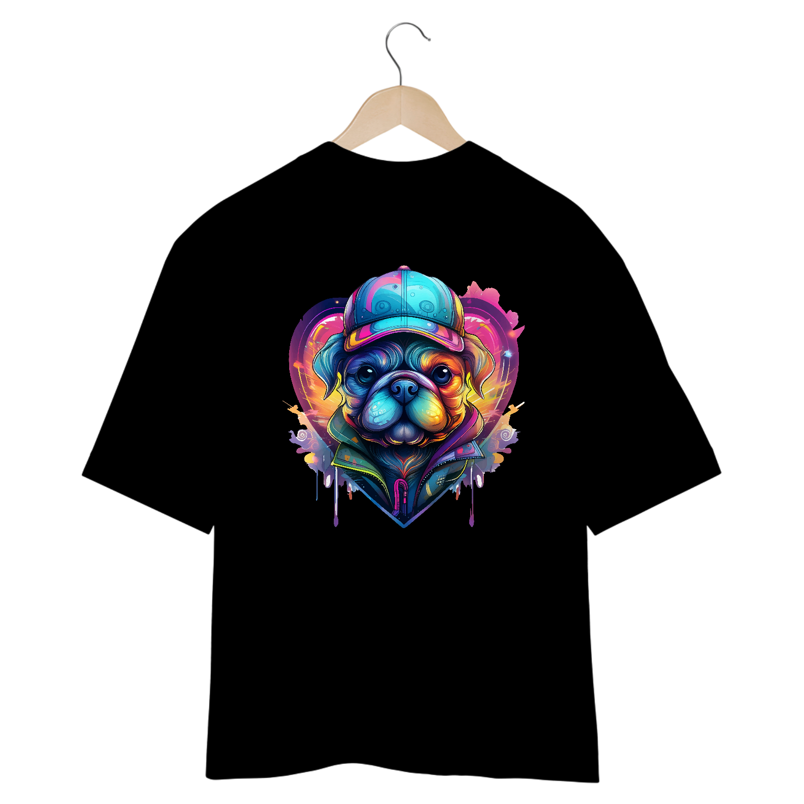 Camiseta Pug Neon: Amor Brilhante