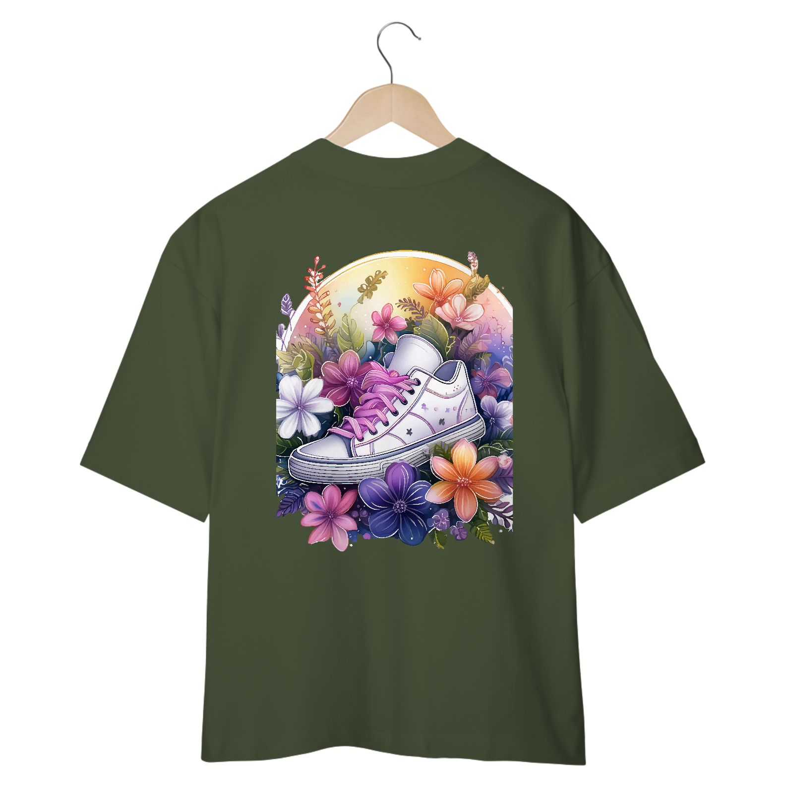 Neon Flower Print with Sneakers Oversized T-Shirt: