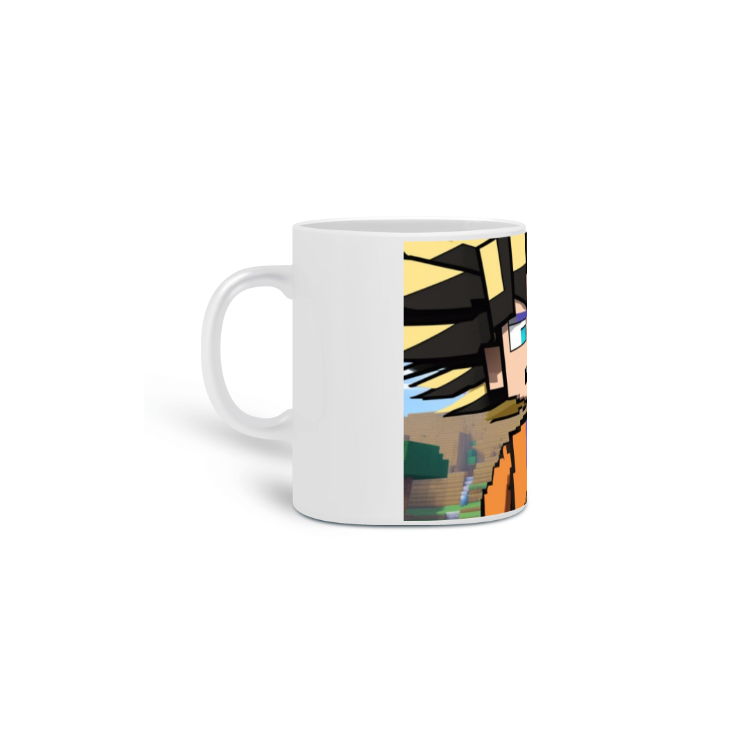 Caneca Goku no mundo do minecraft 
