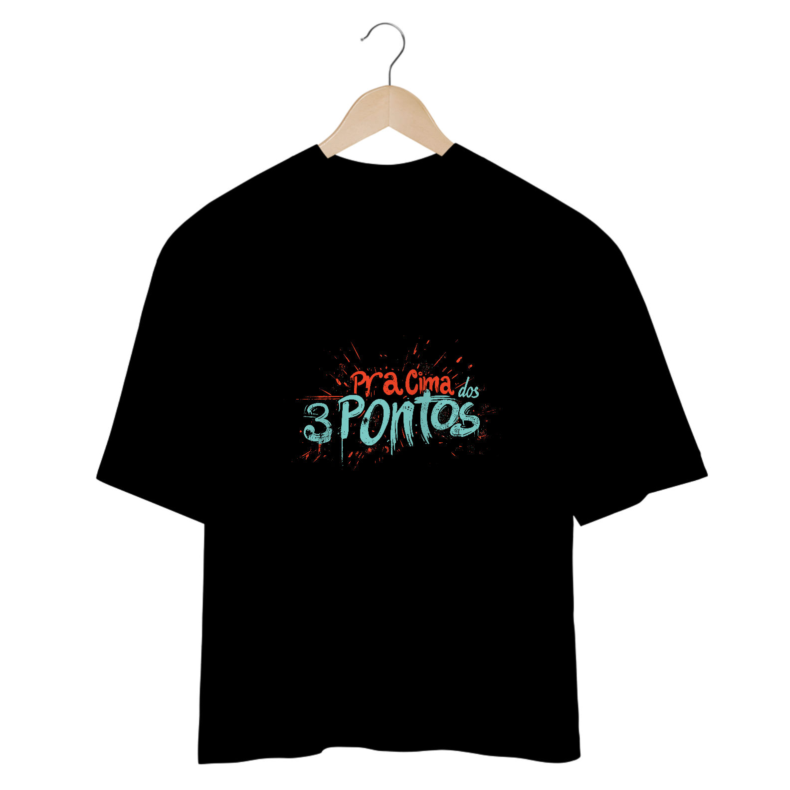 Camiseta Over Size Pra Cima dos 3 Pontos - Preto