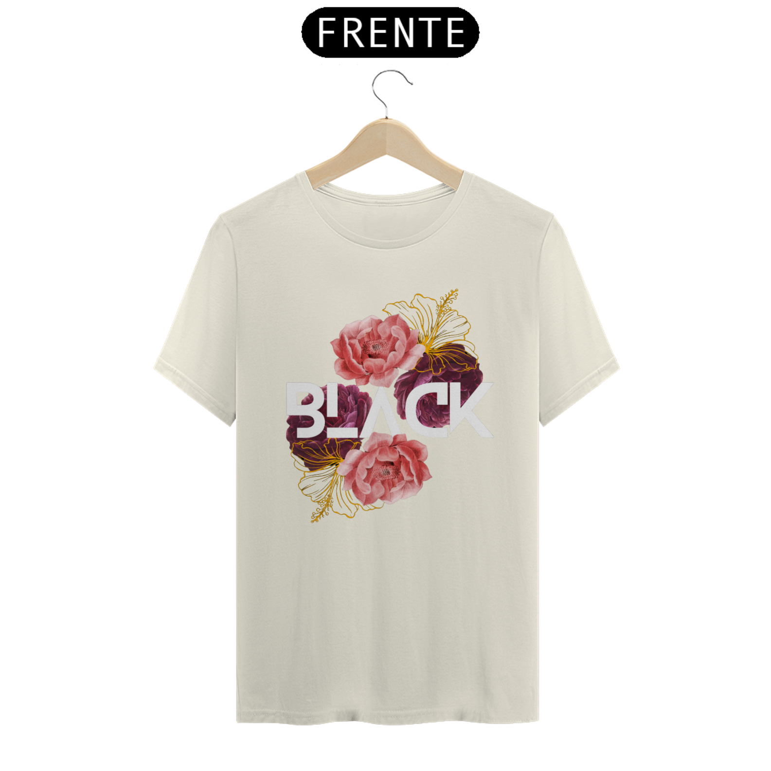 Camiseta OnneBlack Pima preta 4 rosas