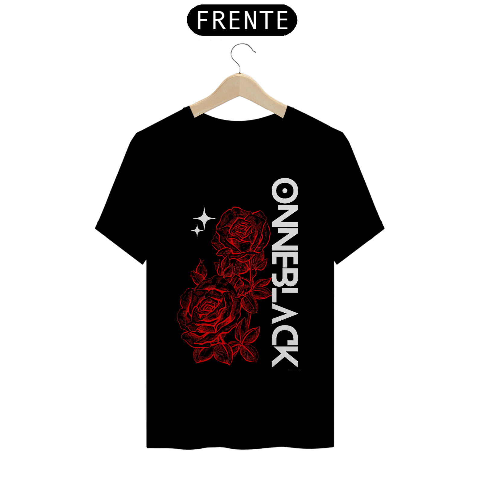 Camiseta OnneBlack Pima preta rosas