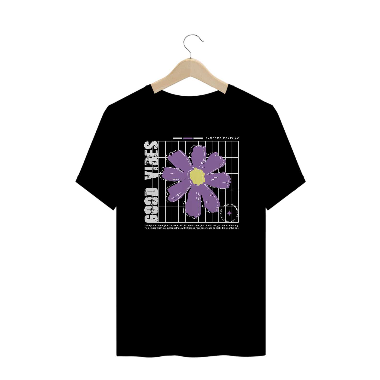 Camiseta Plus Size Good Vibes Flor