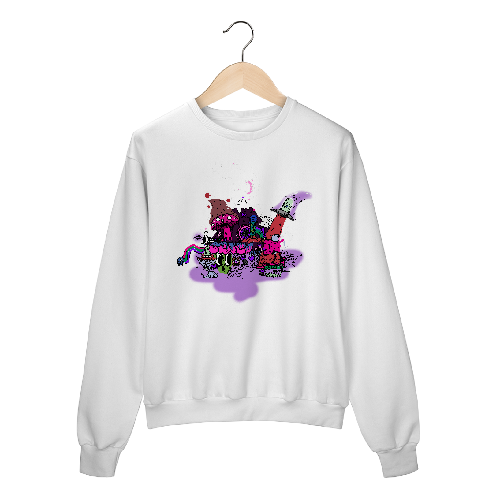 Moletom Feminino Doodle Rave Cogumelos Psicodelicos ET Uap Ovini Fantasia 