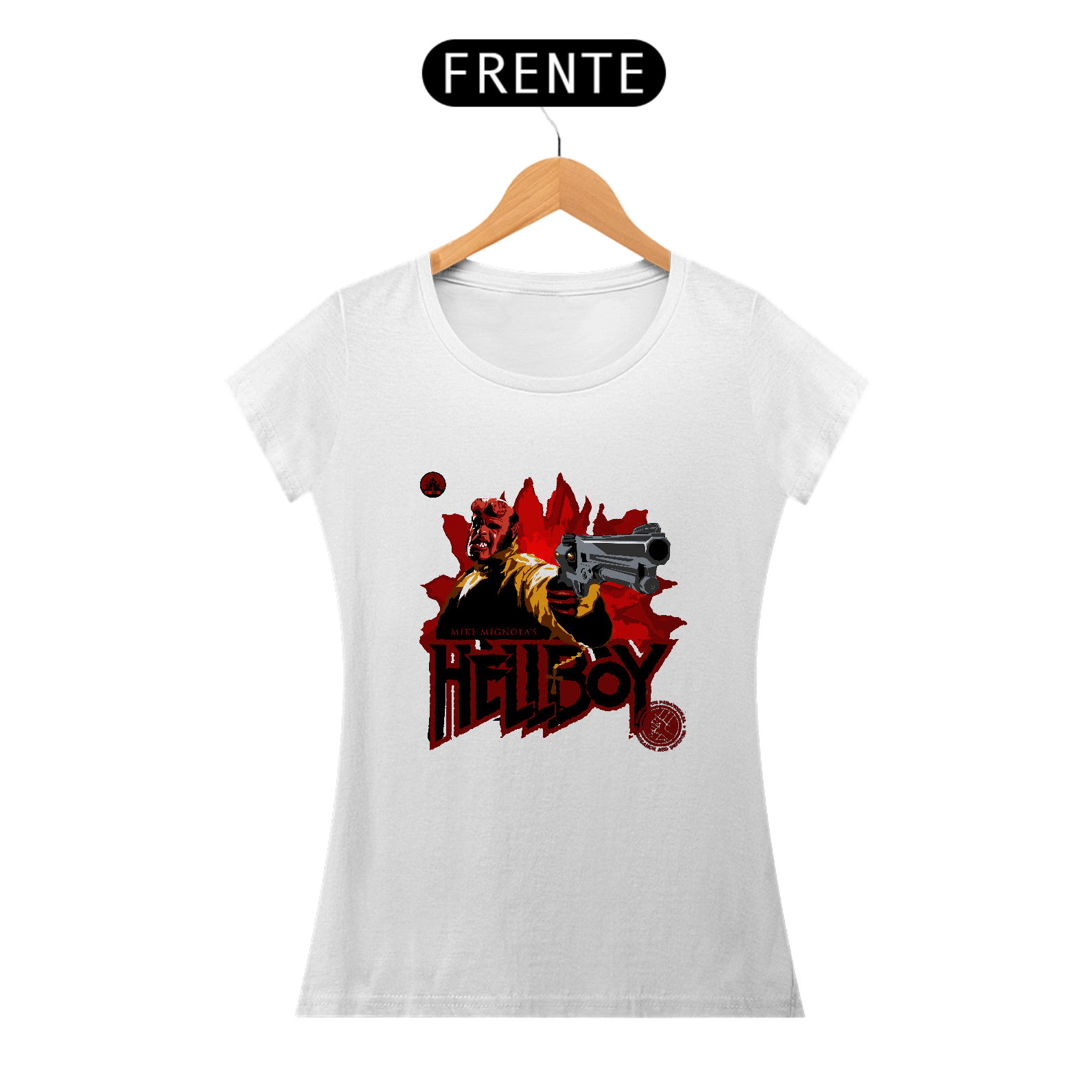 Camisetas Feminina Babylook Long - Filmes de Terror - Hellboy (Hellboy) - Ron Perlman