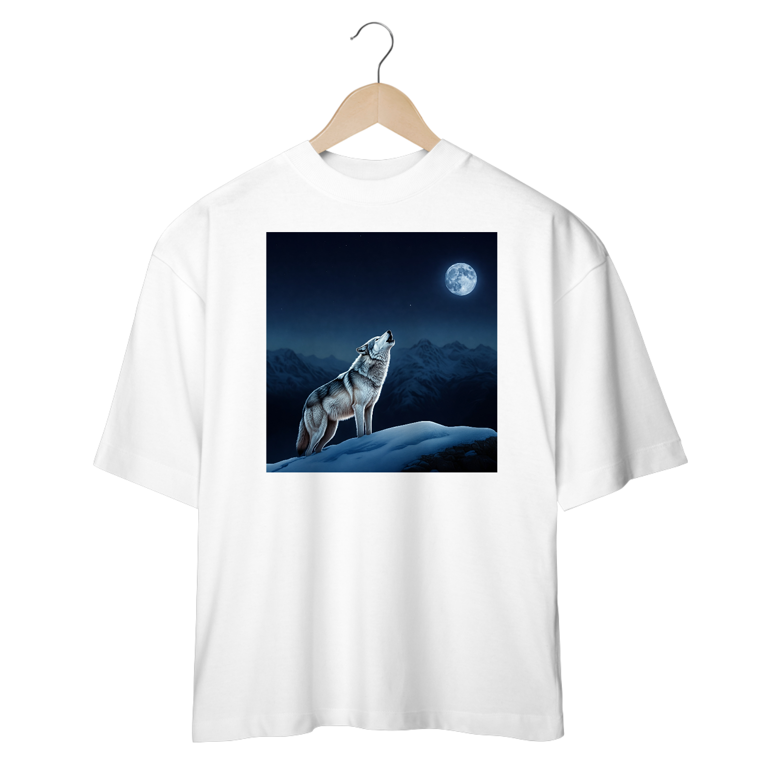 Lobo Solitário Uivando em Noite De Lua Cheia