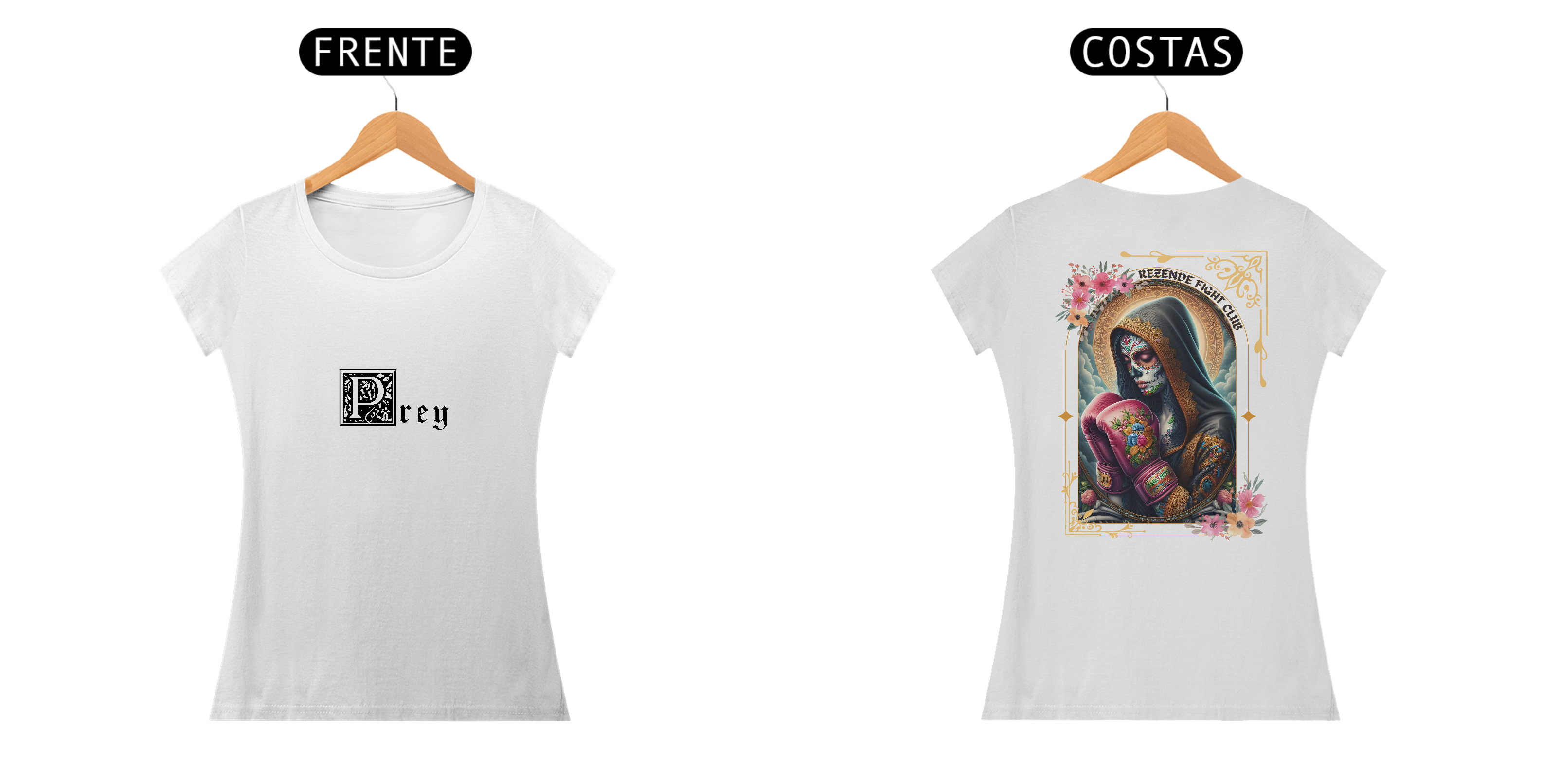 Santa de Los Muertos (Baby Long Prime Feminino + Escrita Preta)